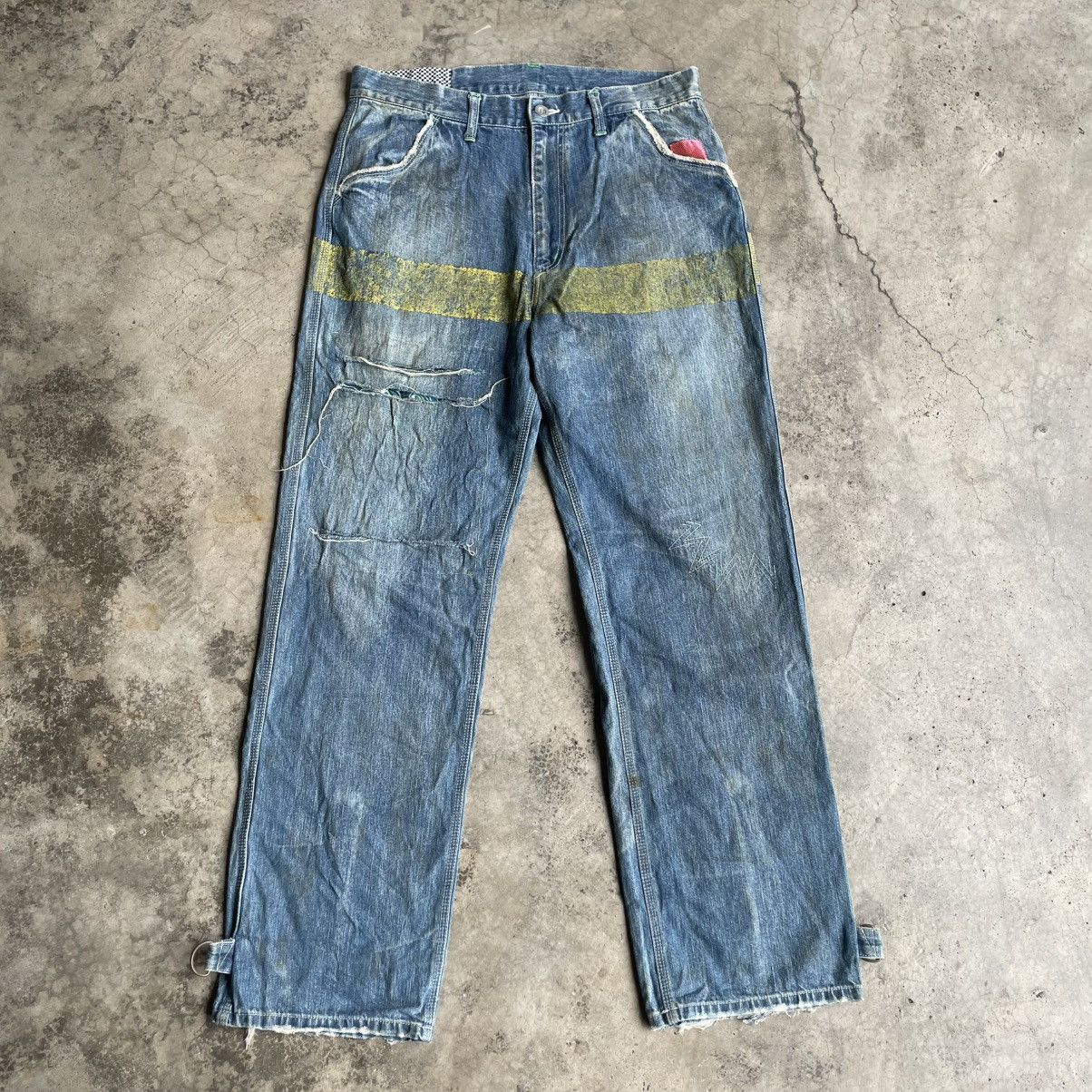 Japanese Brand × Vintage 🔥🇯🇵Vintage Stoned Washed Ripped Distress Bush Pants Jeans Size US 32 / EU 48 - 1 Thumbnail