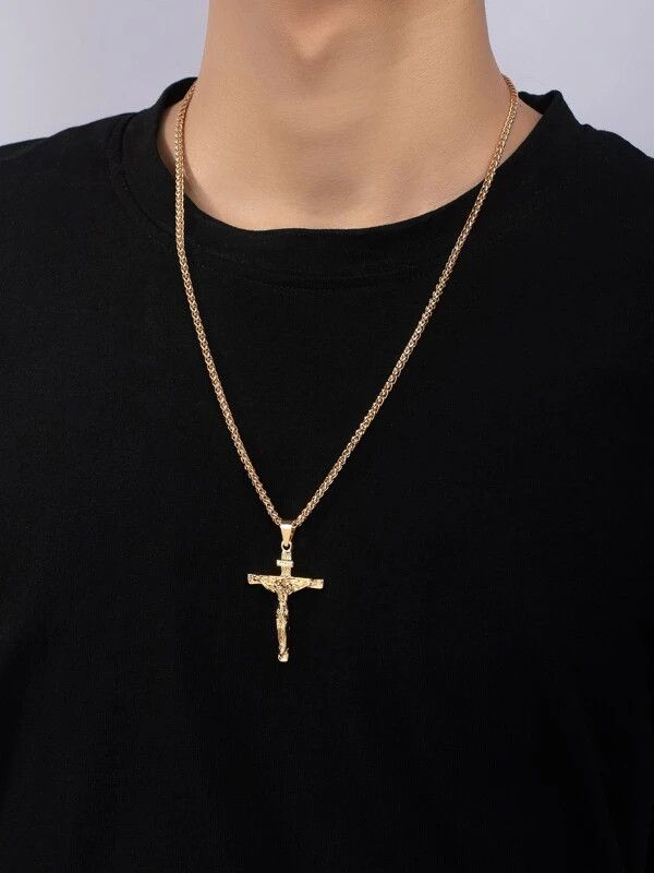 Jewelry x Vintage Cross Pendant Y2K Necklace Chain in Gold, Men's