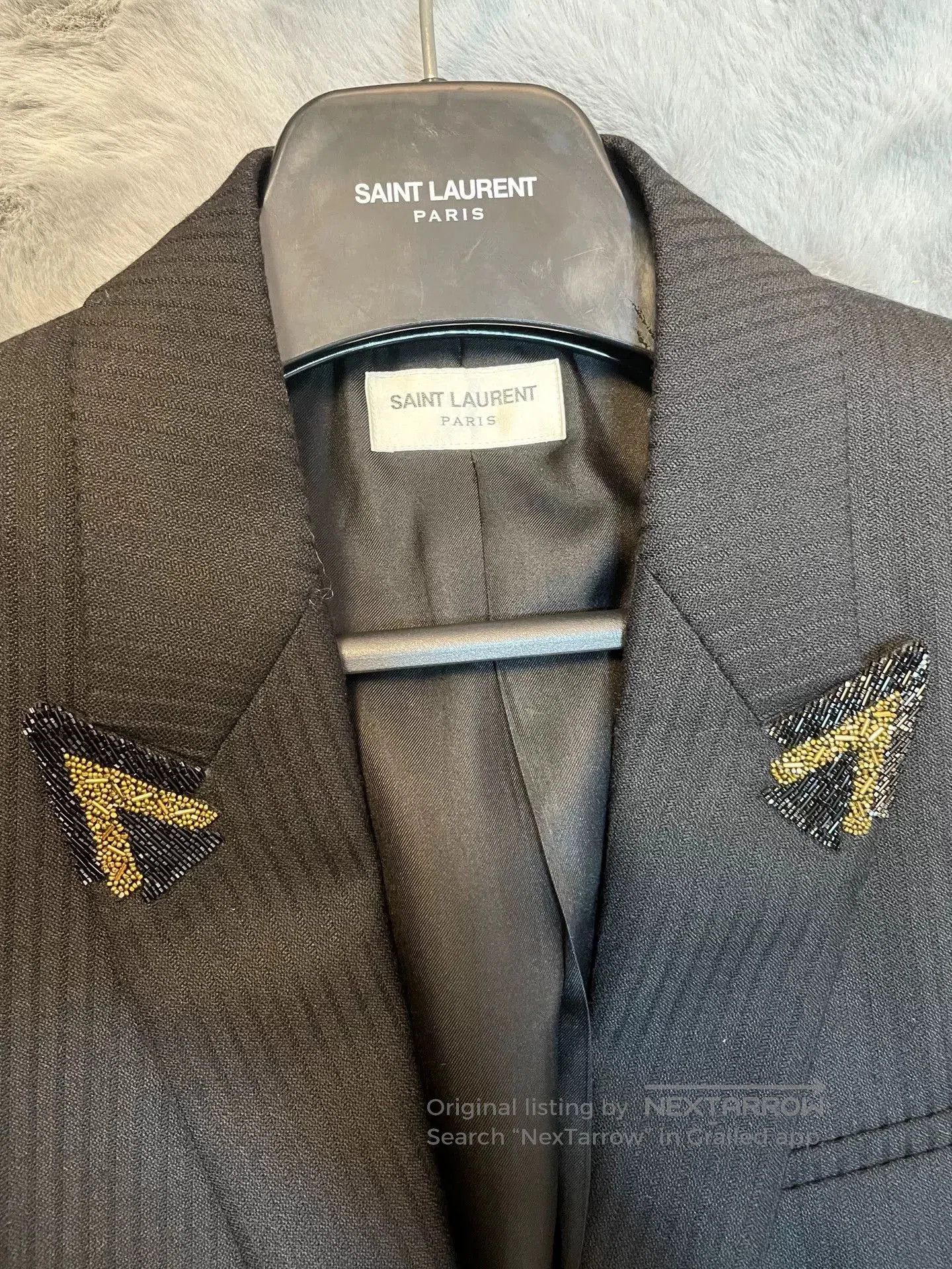 Saint Laurent Paris Saint Laurent SLP Black Pinstripe Beaded Blazer. Size US M / EU 48-50 / 2 - 3 Thumbnail