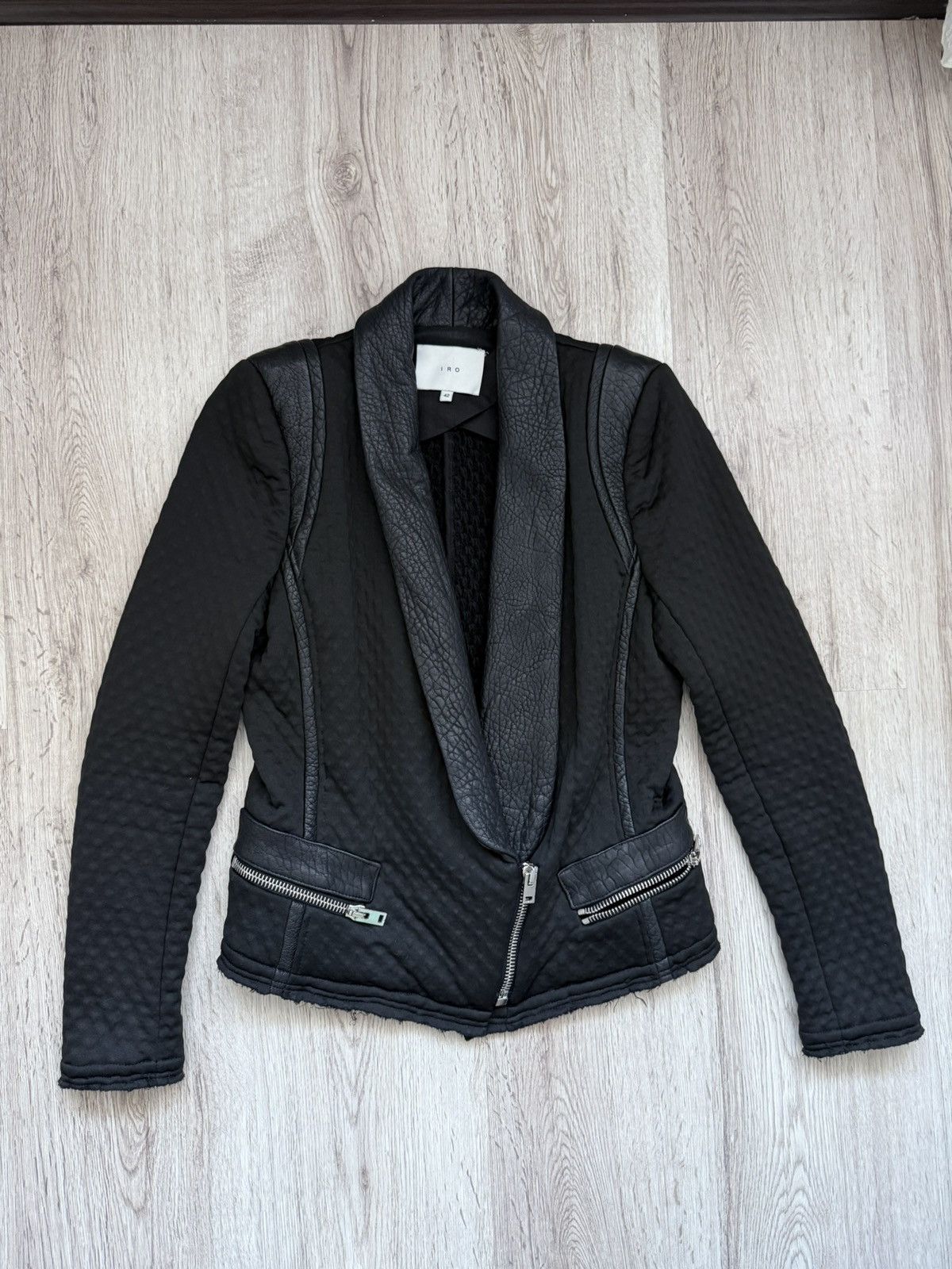 IRO Ashby Blazer Black Leather Trim Size 42