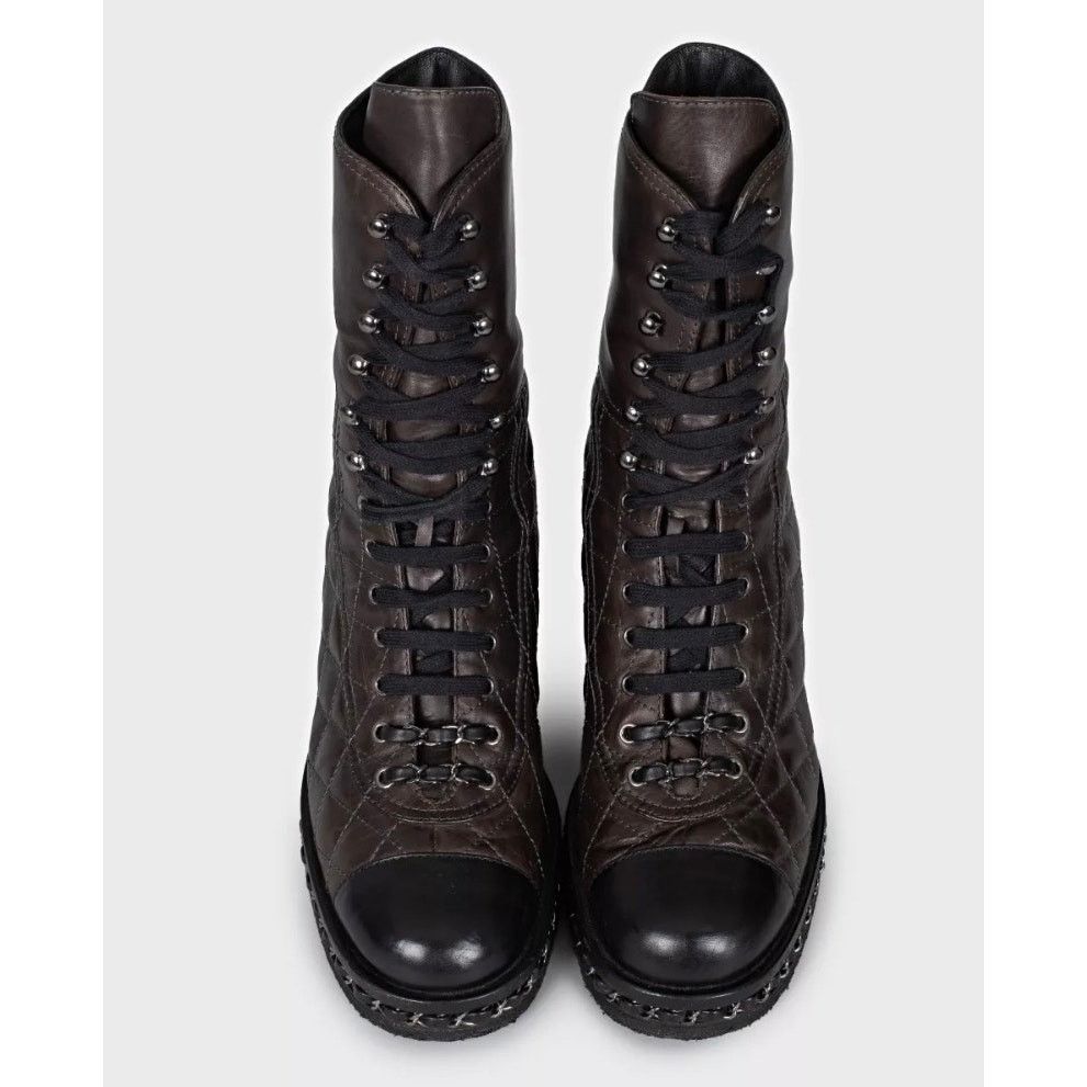 Chanel Chanel Brown Quilted Leather Lace-Up Boots - Size 8/38 Size US 7 / IT 37 - 2 Thumbnail