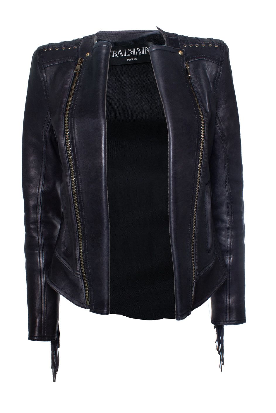 Balmain Balmain, leather laced biker jacket with fringes Size S / US 4 / IT 40 - 2 Thumbnail