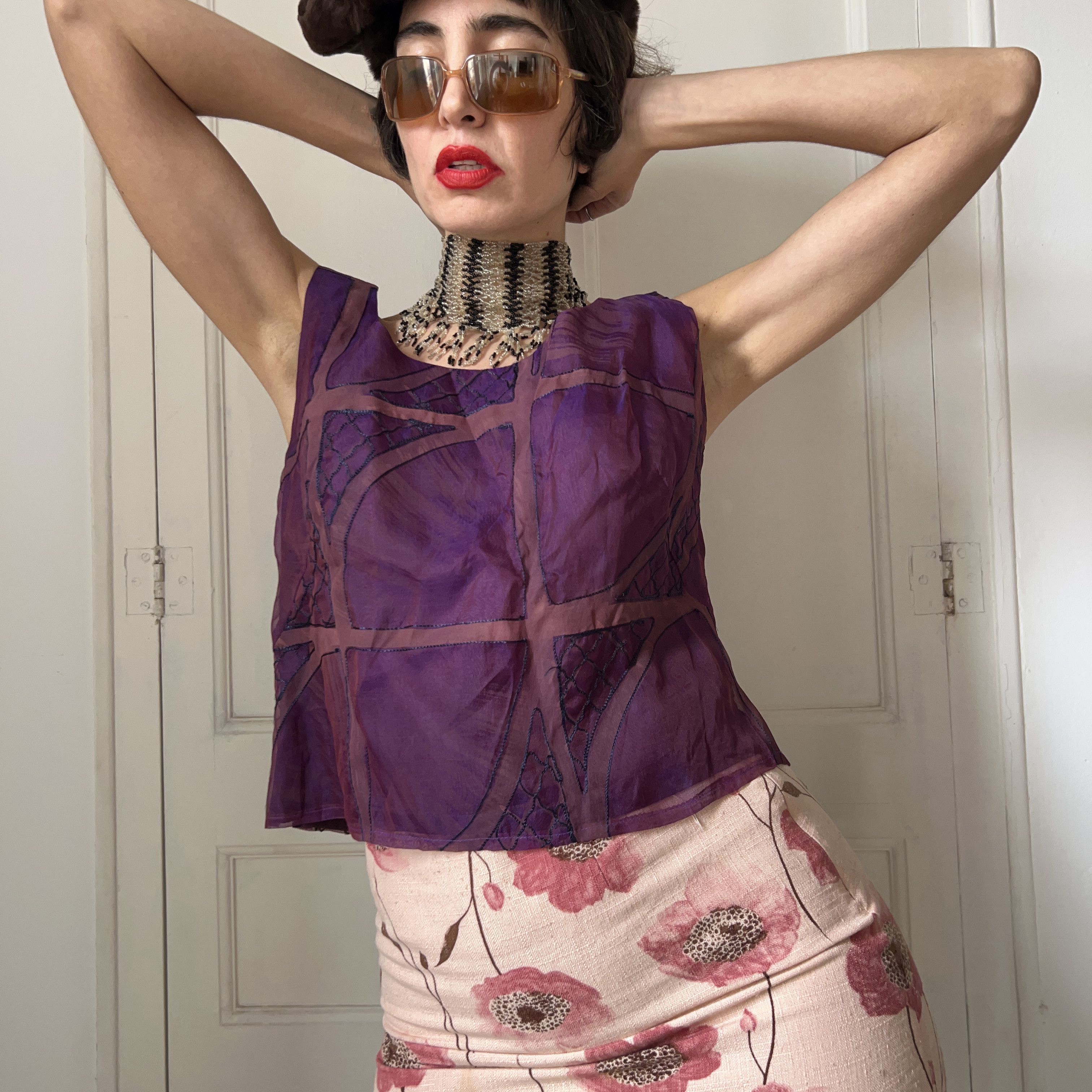 Vintage Vintage Purple Silk Patchwork Crop Top Size XL / US 12-14 / IT 48-50 - 5 Thumbnail