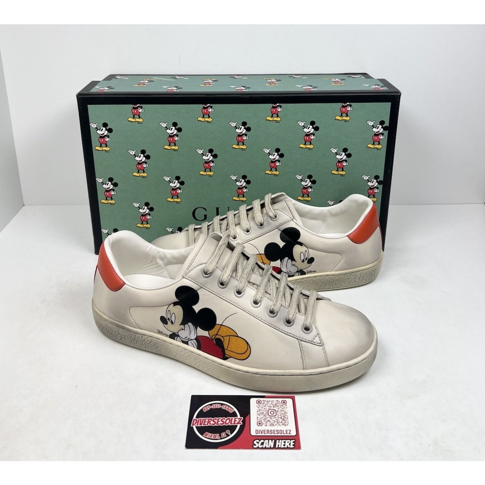 Gucci Size 8US - Gucci Ace x Disney “Mickey” Ivory Leather Size US 8 / EU 41 - 1 Thumbnail