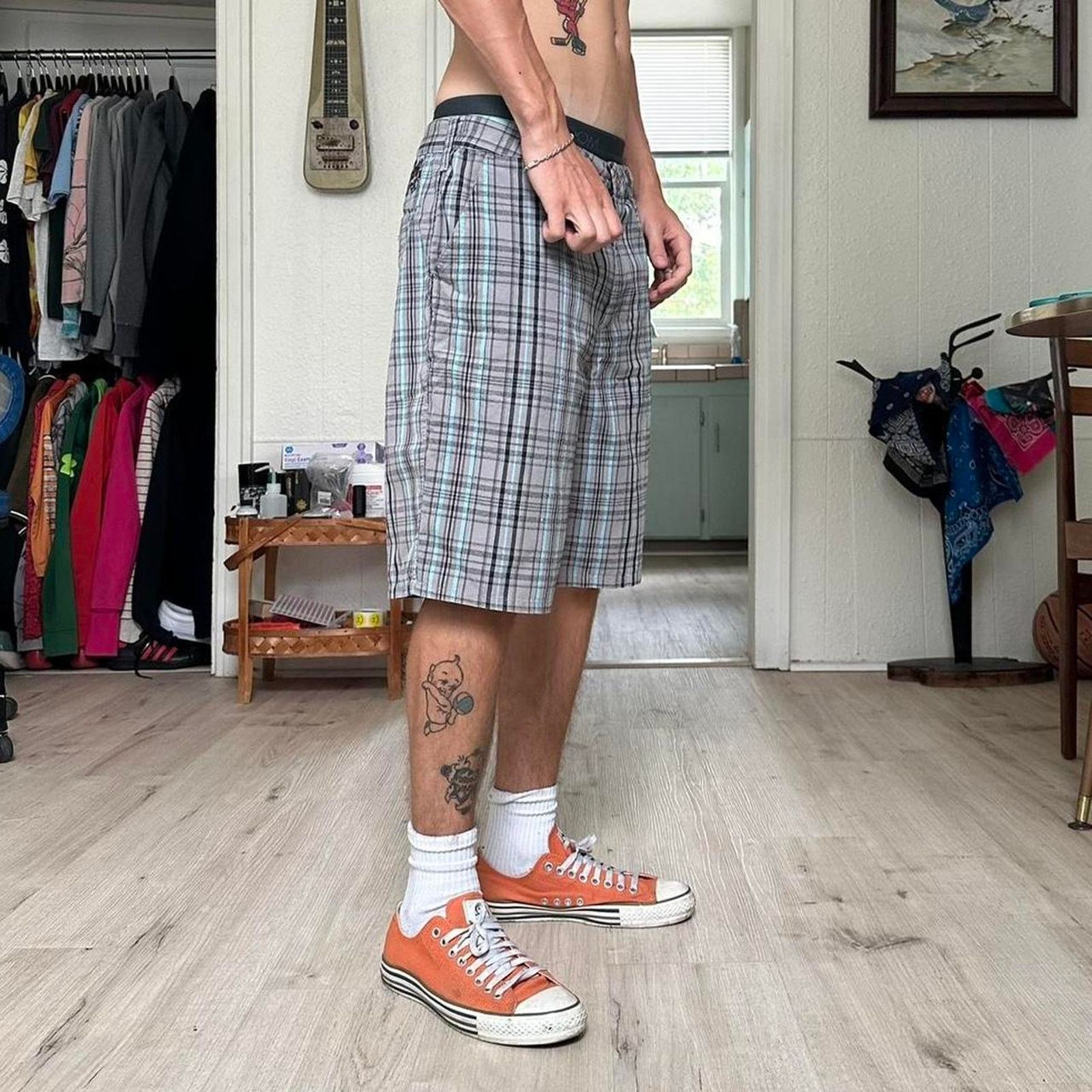 Hurley × Vintage Vintage Y2K 2000s Black Blue Plaid Hurley Surf Skate Shorts Size US 32 / EU 48 - 7 Thumbnail