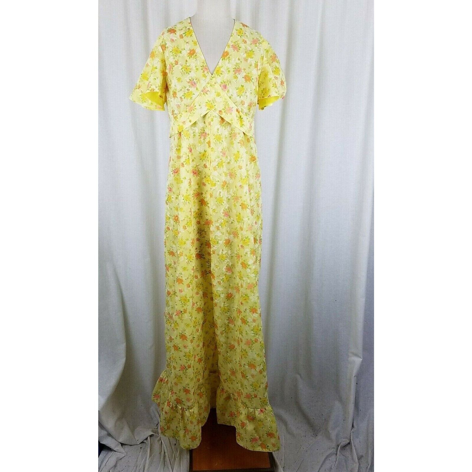 Handmade Vtg Flocked Floral Maxi Prairie Dress Long Ruffled SS M L Size M / US 6-8 / IT 42-44 - 2 Thumbnail