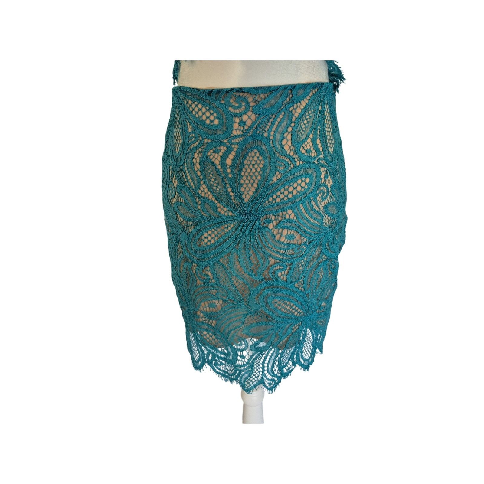 Nasty Gal Nasty Gal For Love and Lemons Teal Lace Top Skirt Set Small Size 28" / US 6 / IT 42 - 10 Thumbnail