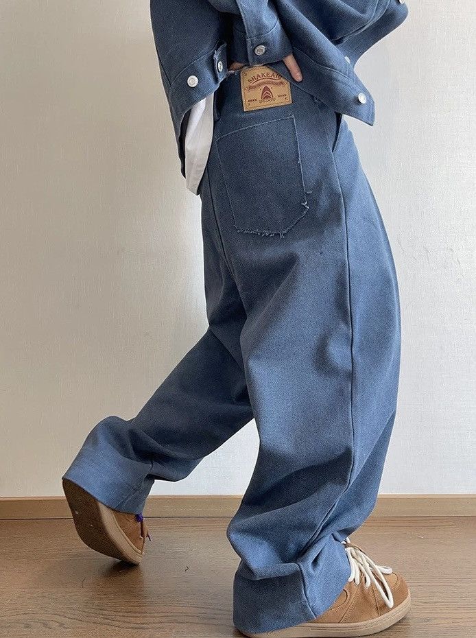 Japanese Brand × Vintage Cleanfit retro washed blue frayed pleated baggy pants Size US 35 - 2 Thumbnail