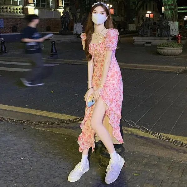 VIBE Vintage Puff Sleeve Irregular Print Dresses Size ONE SIZE - 2 Thumbnail