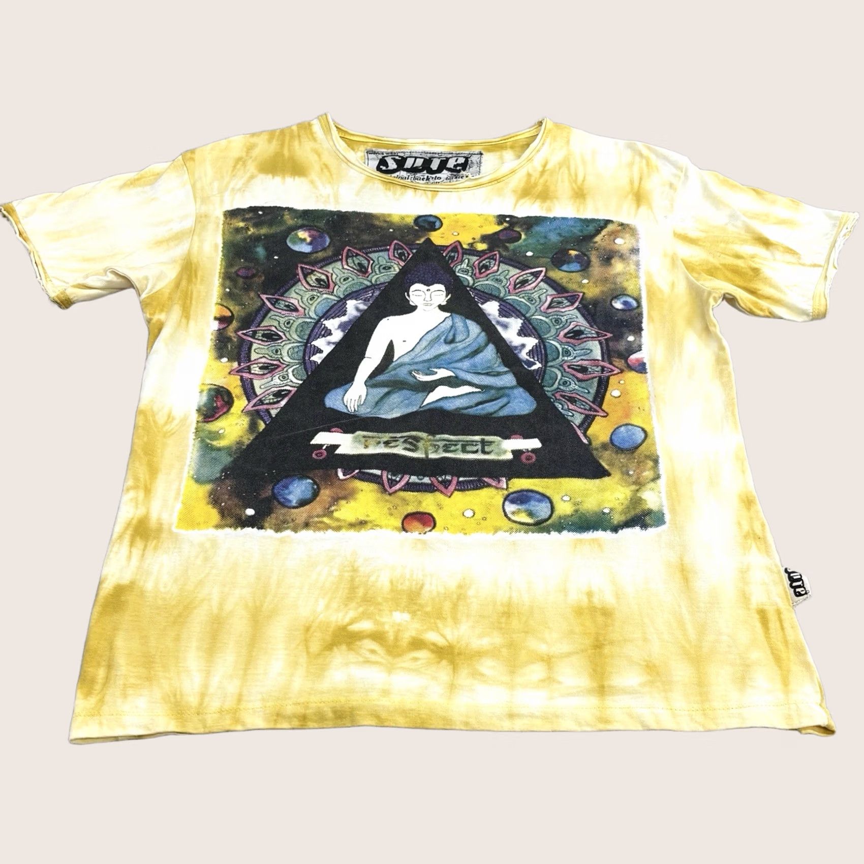Vintage SURE tie dye spiritual design T-Shirt Yellow Large Mens Short Sleeve Shirt Size US L / EU 52-54 / 3 - 1 Thumbnail