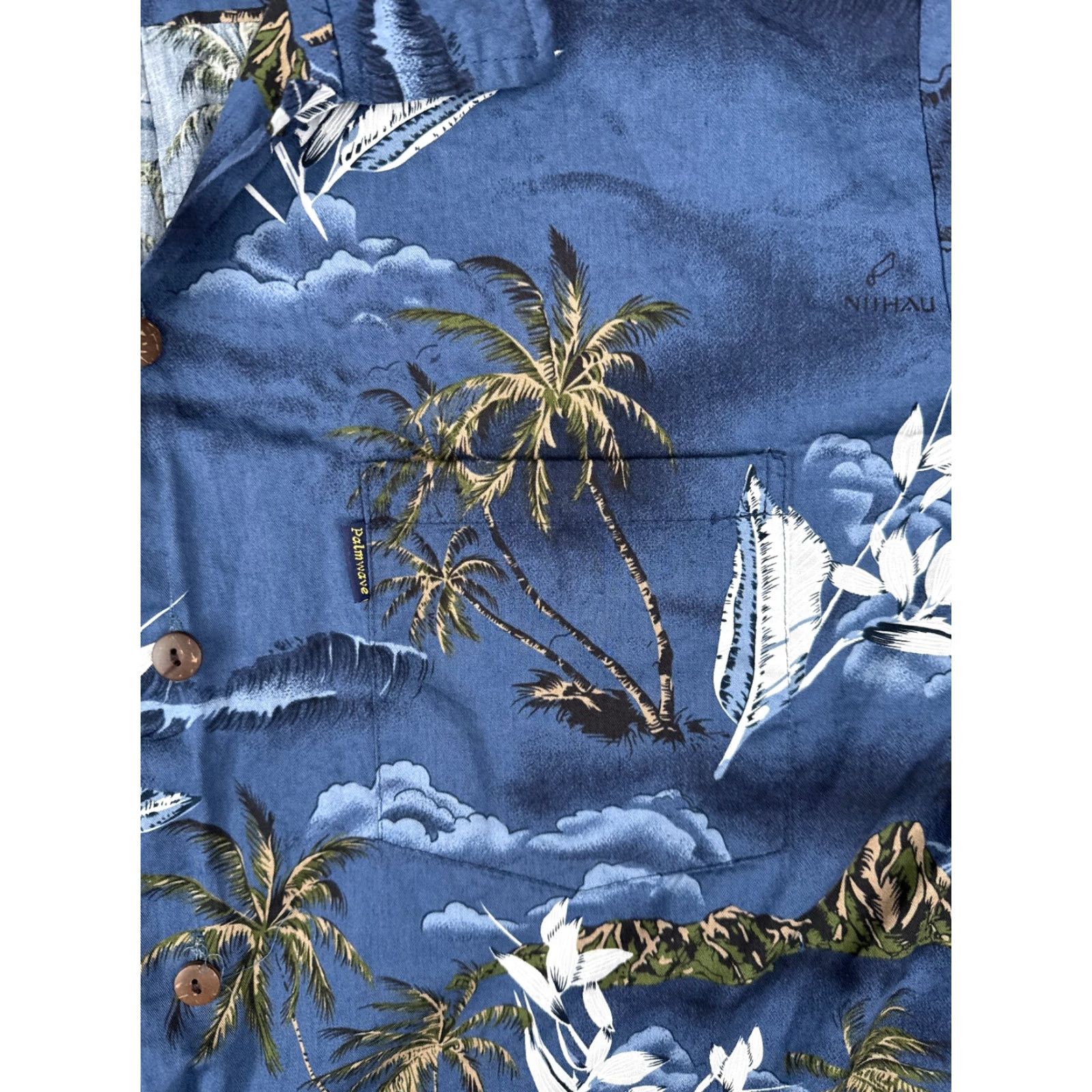 Vintage Palmwave Shirt Palmwave Blue Floral 100% Cotton Short Sleeve Button-Up | 2XL Mens Adult Hawaiian Pattern Classic? Size US XXL / EU 58 / 5 - 6 Thumbnail