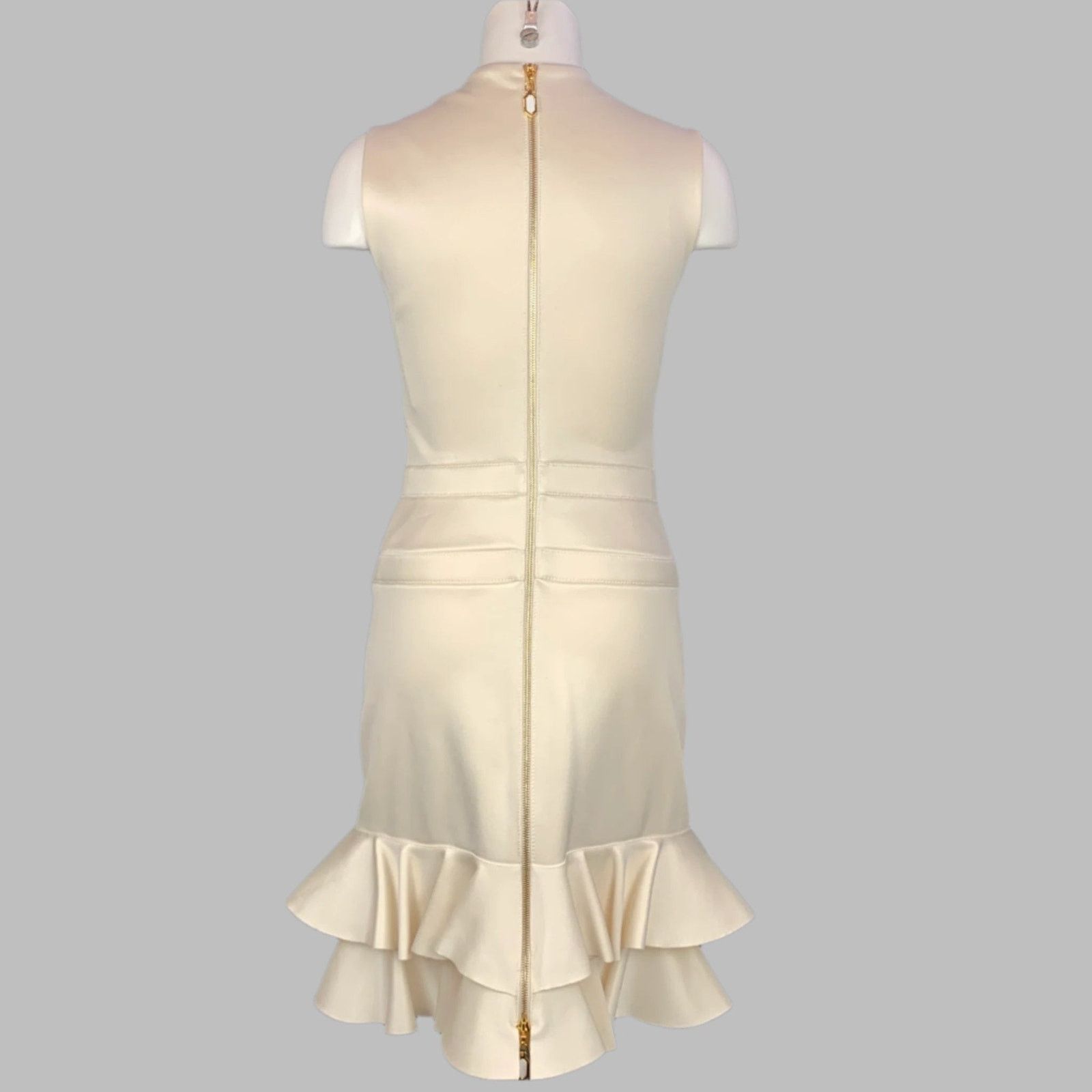 Louis Vuitton Beige Ecru Wool Blend Ruffled Fitted Cocktail Dress Size S / US 4 / IT 40 - 5 Thumbnail