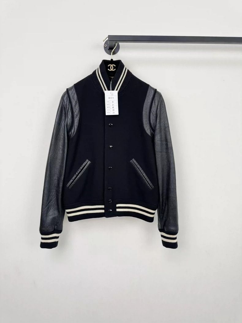 Saint Laurent Baseball Jacket with Leather Sleeves