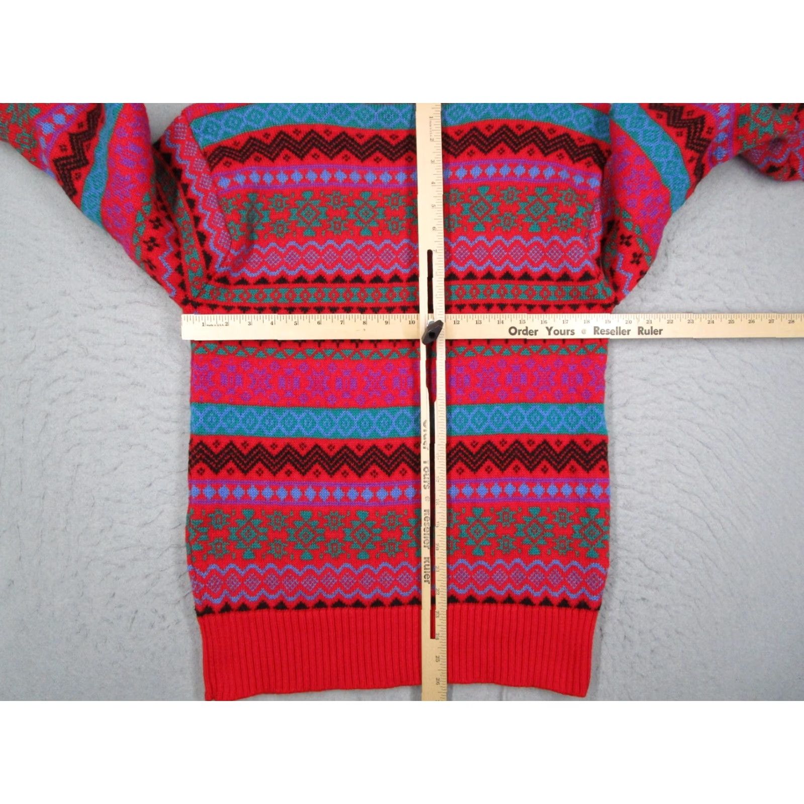 Vintage VINTAGE Meister Sweater Womens XL Red Wool Fair Isle Knit Pullover 80s Geometric Crew Neck Size XL / US 12-14 / IT 48-50 - 5 Thumbnail