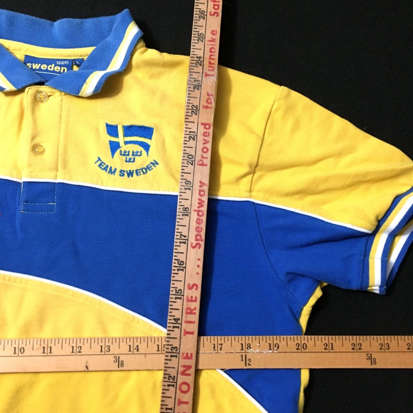 Vintage National Team SWEDEN POLO SHIRT Large - Yellow & Blue Flag Design Shirt Men L BLUE YELLOW Sweden Flag 90s Theme Mens Size US L / EU 52-54 / 3 - 4 Thumbnail