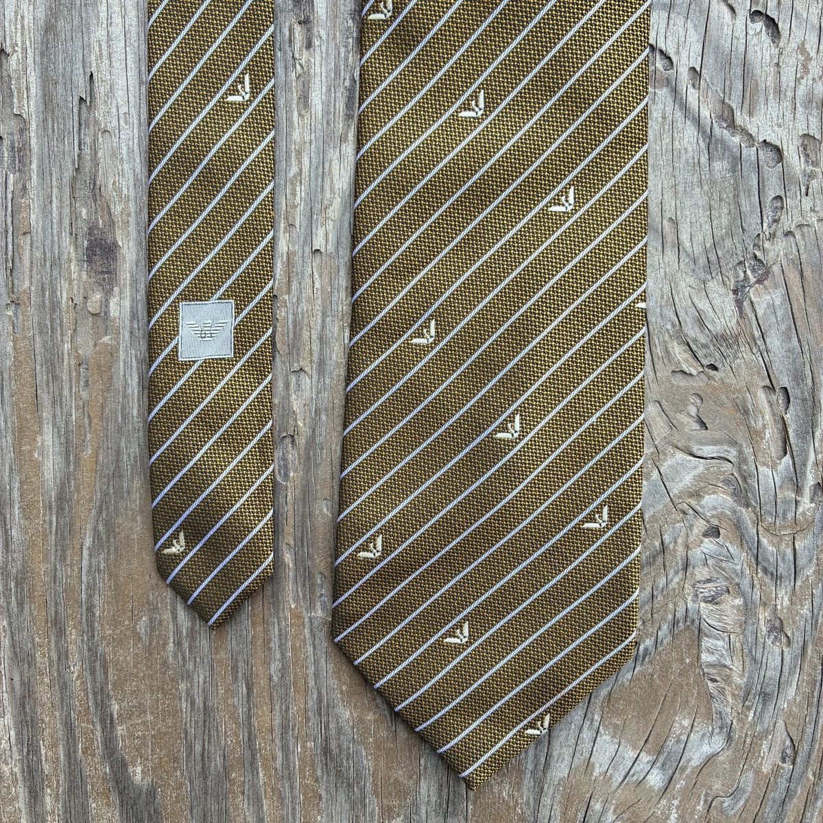 Armani Armani Collezioni Silk Tie Gold Brown Gold Striped Eagle Size ONE SIZE - 4 Thumbnail