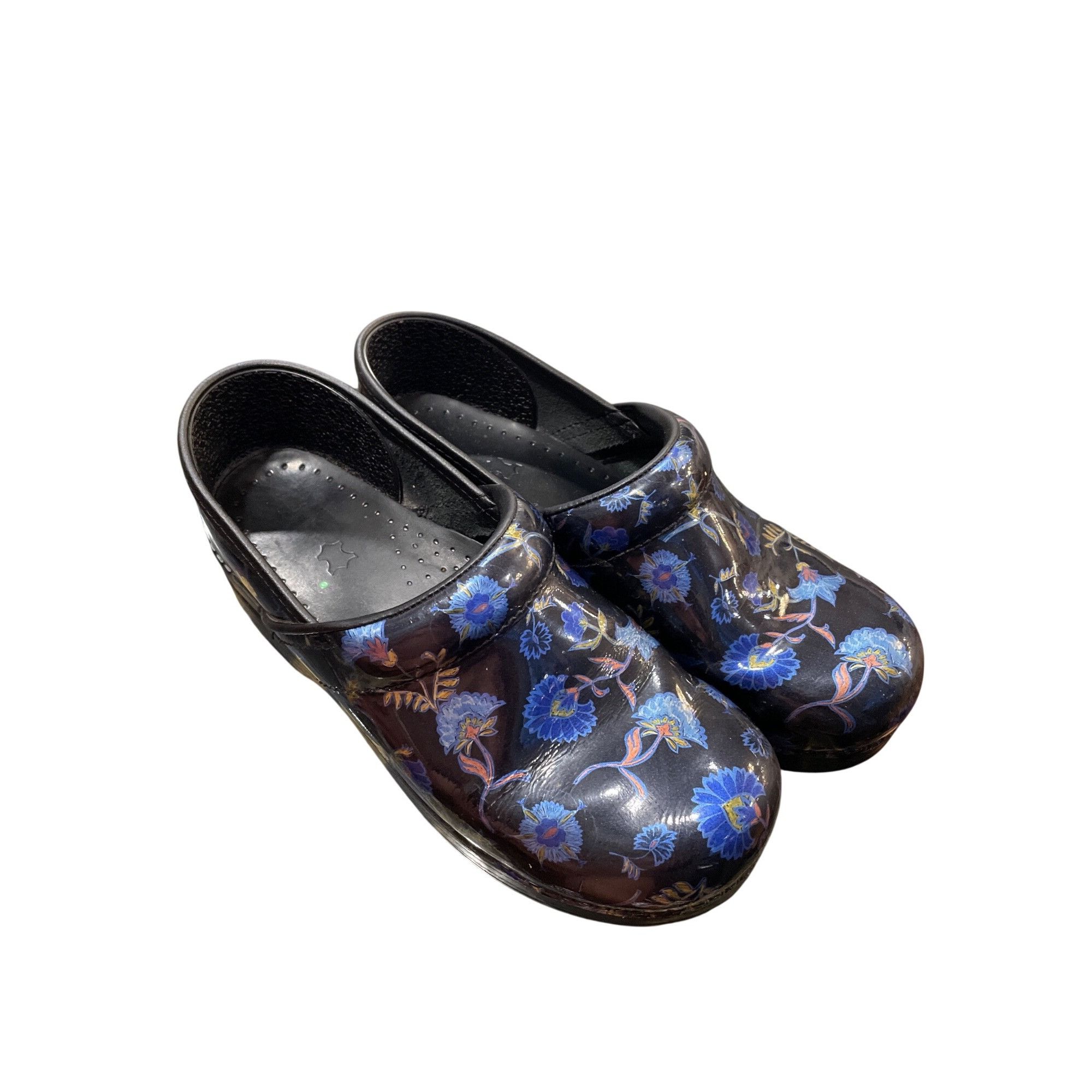 Dansko Dansko wms black blue floral leather nursing mules clogs sz Size US 7.5 / IT 37.5 - 16 Thumbnail