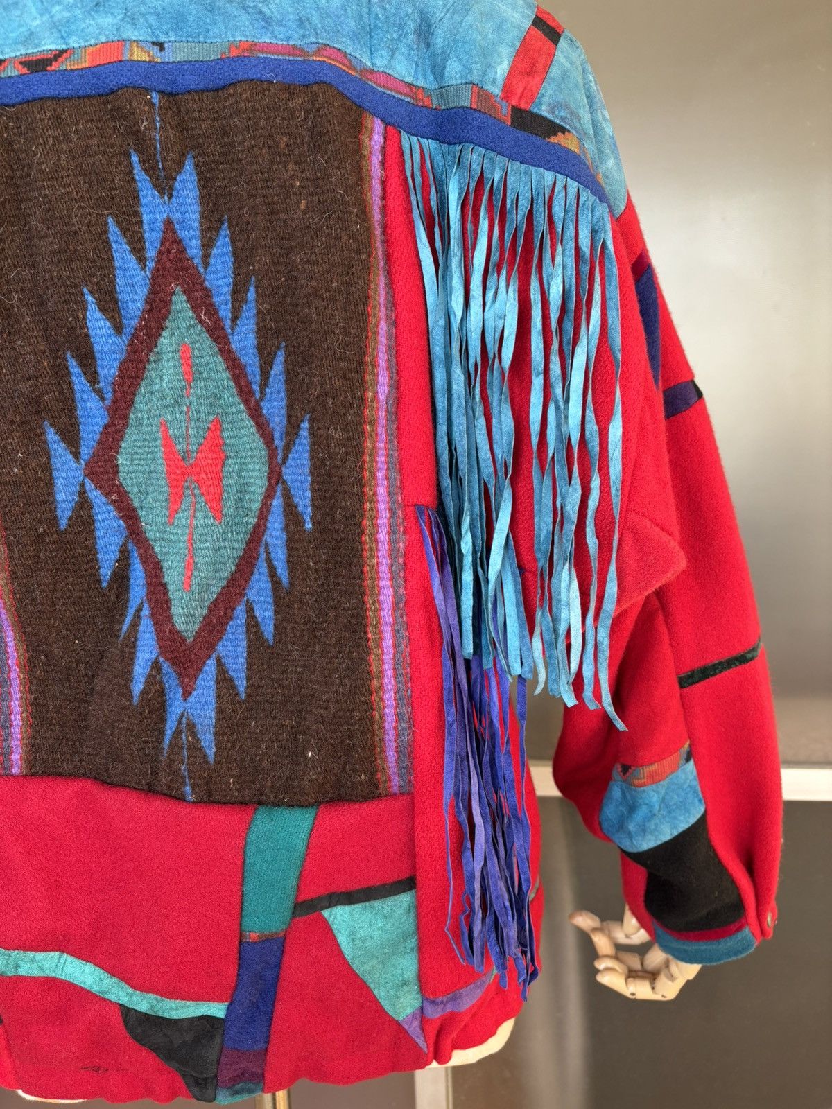 Designer × Vintage Santa Fe Re-creations 90s Suede Patchwork Fringe Jacket Size M / US 6-8 / IT 42-44 - 9 Thumbnail