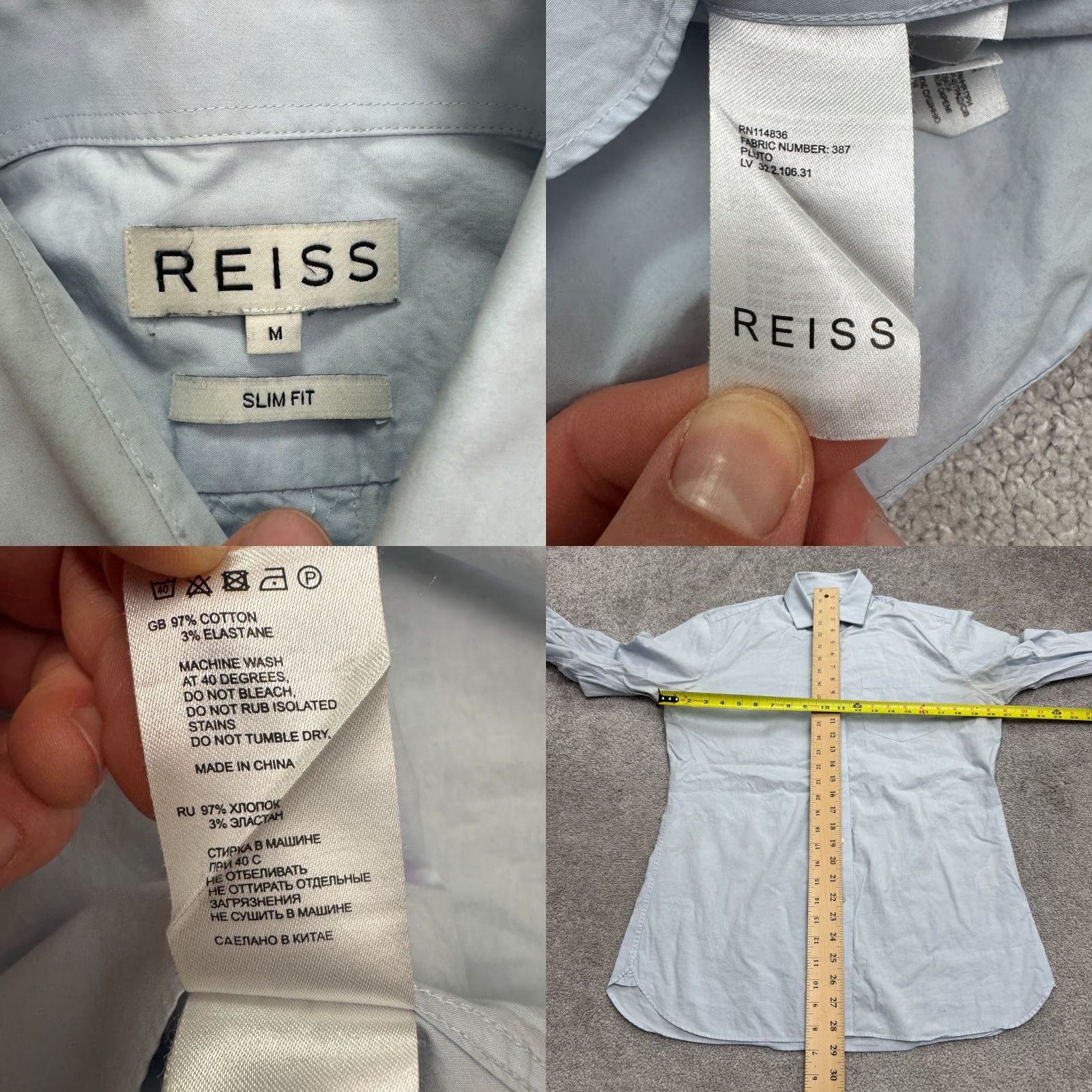 Reiss REISS Slim Fit Dress Shirt Men's Medium Light Blue Cotton Pocket Classic Business Casual Size 40R - 8 Thumbnail
