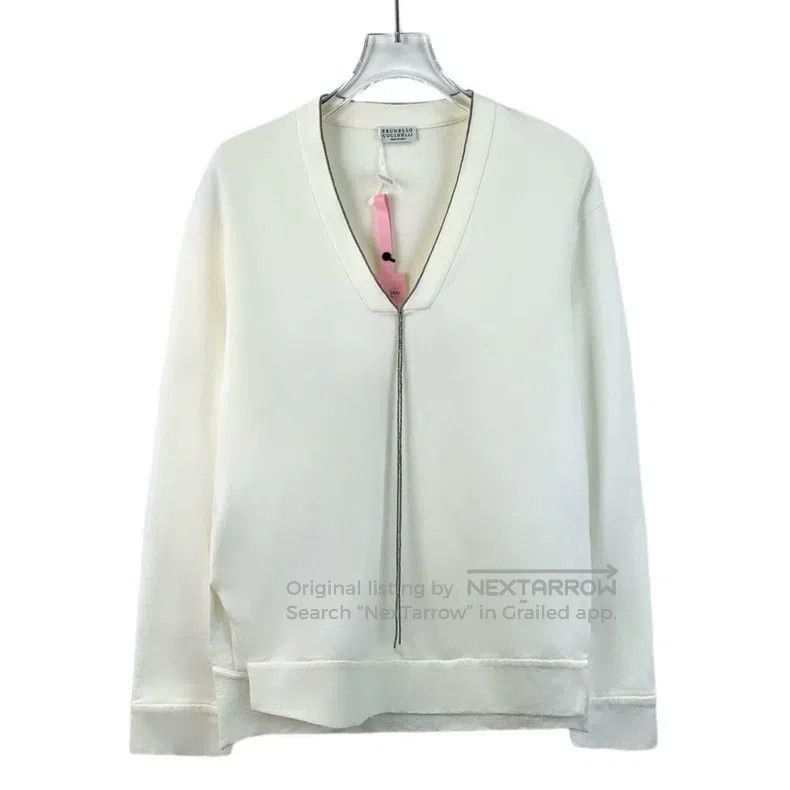 Brunello Cucinelli Brunello Cucinelli White sequined V-neck long-sleeve pullo Size XS / US 0-2 / IT 36-38 - 1 Thumbnail