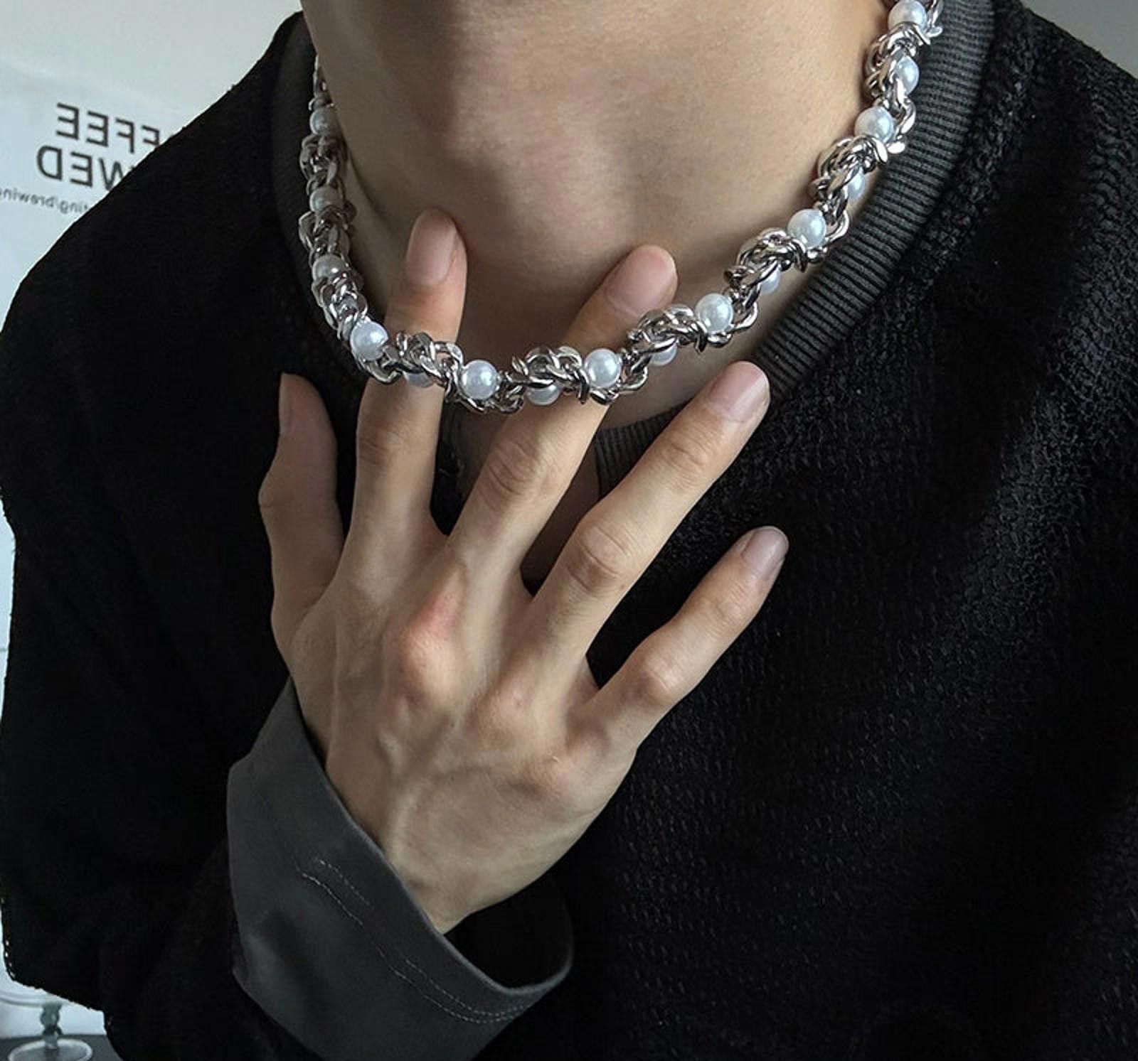 Jewelry Silver Chain Pearl Necklace, Chunky Statement Jewelry Size ONE SIZE - 1 Thumbnail