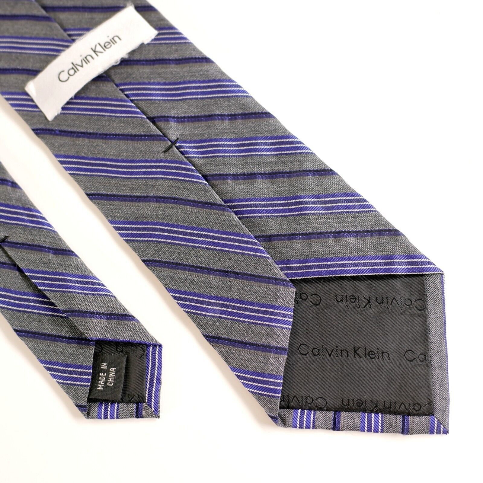 Calvin Klein Calvin Klein Gray Purple Striped Woven Silk Tie Size ONE SIZE - 6 Thumbnail