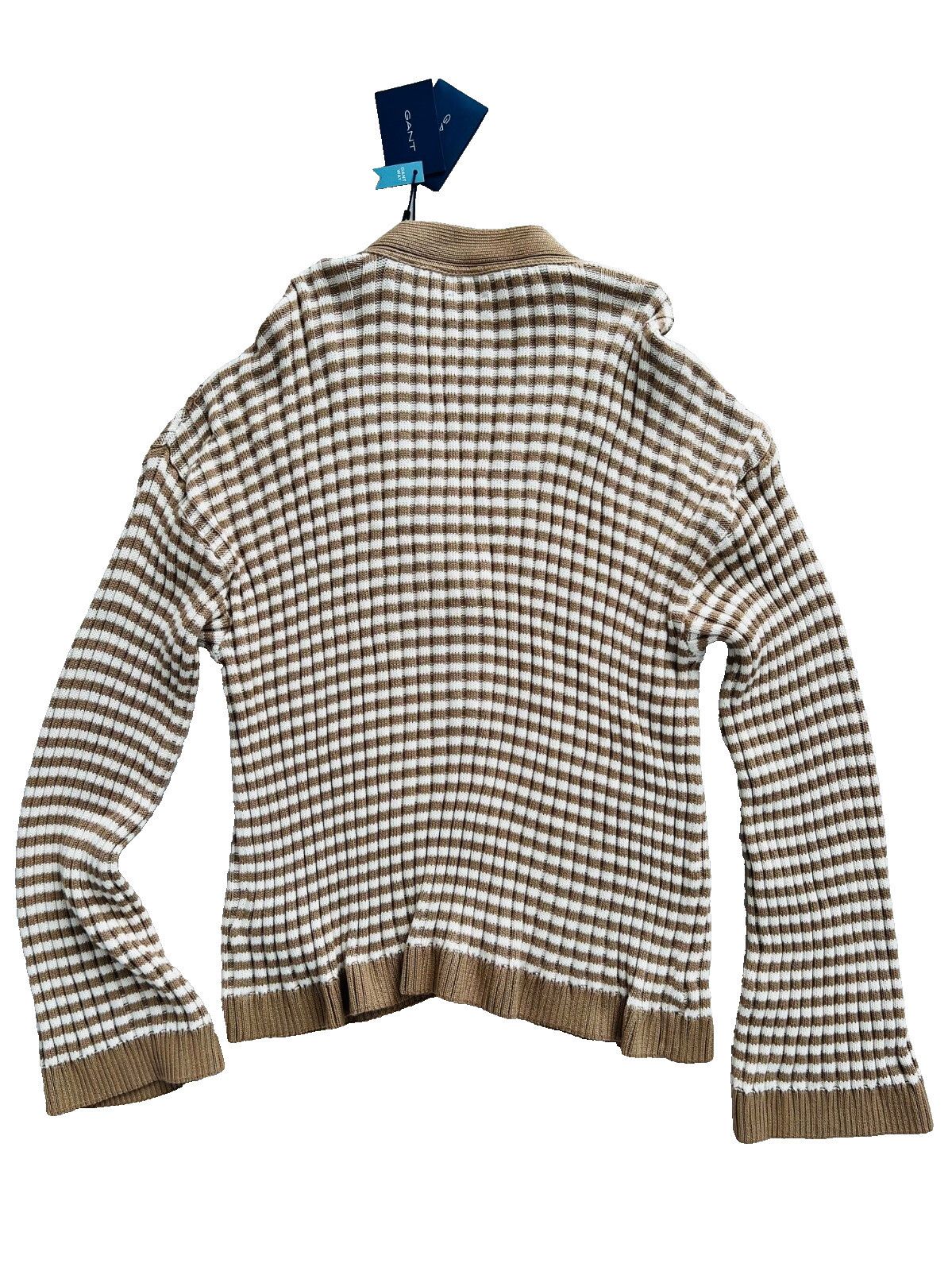 Gant Gant Cotton Rib V-Neck Cardigan Stripe Khaki / Off White XXL Size XXL / US 16-18 / IT 52-54 - 4 Thumbnail
