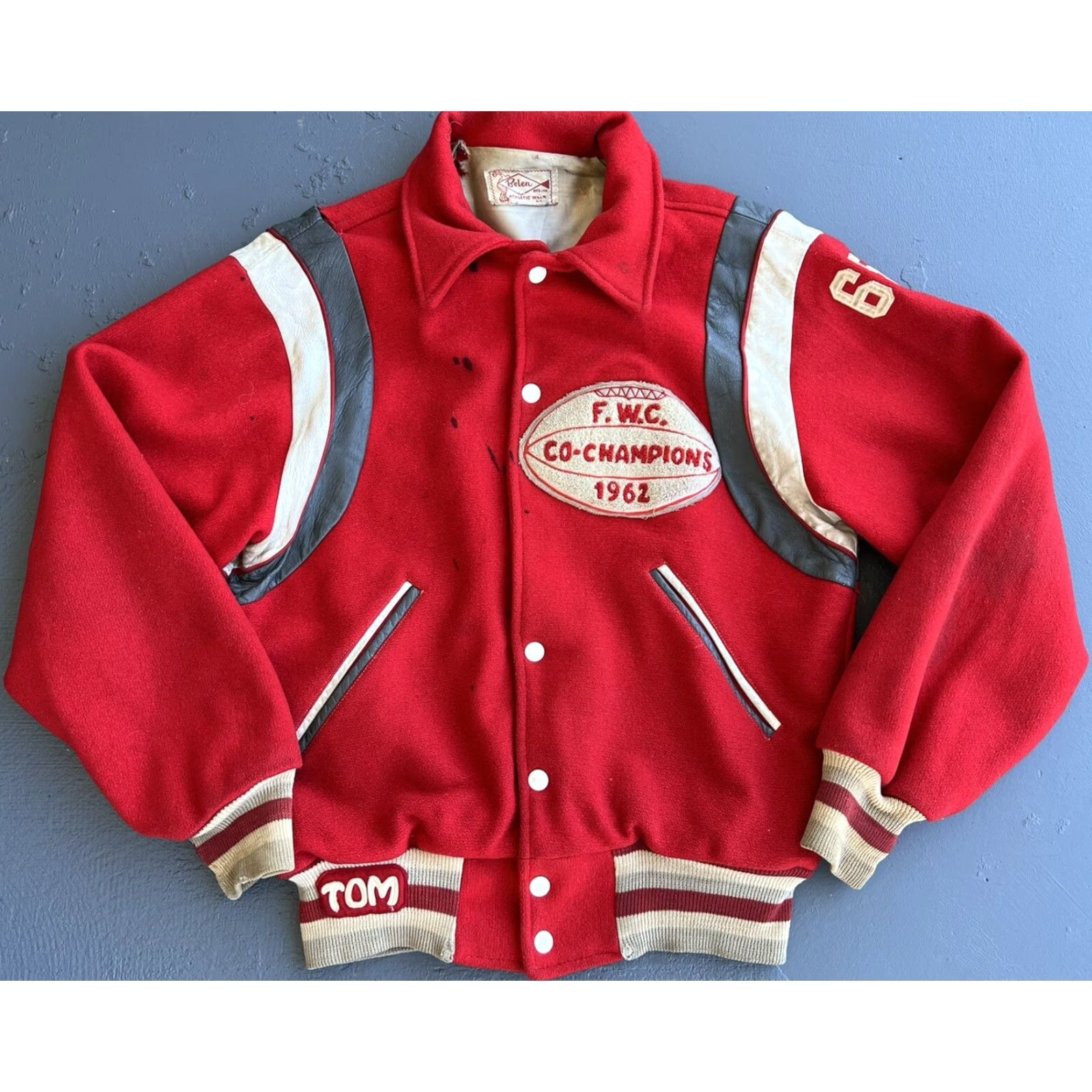 Vintage VTG Belen Mentor Ohio Football Varsity Letterman Jacket Men Wool Red One Size 1960s Vintage Style Baseball School Varsity Jacket TOM Size US M / EU 48-50 / 2 - 2 Thumbnail