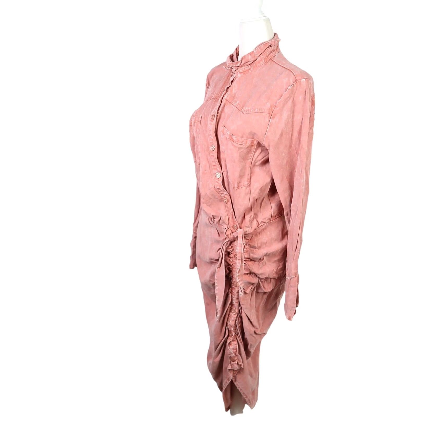 Young Fabulous & Broke Young Fabulous & Broke Shirt Dress L Pink Button Front Ruched Midi Long Sleeve Women Regular Size L / US 10 / IT 46 - 3 Thumbnail