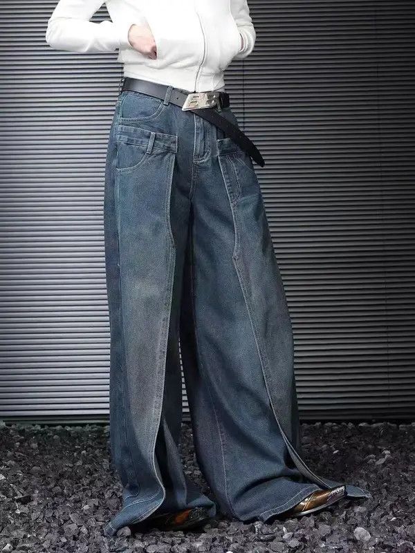 Japanese Brand VIBE Niche deconstructed patchwork baggy straight jeans Size US 32 / EU 48 - 6 Thumbnail