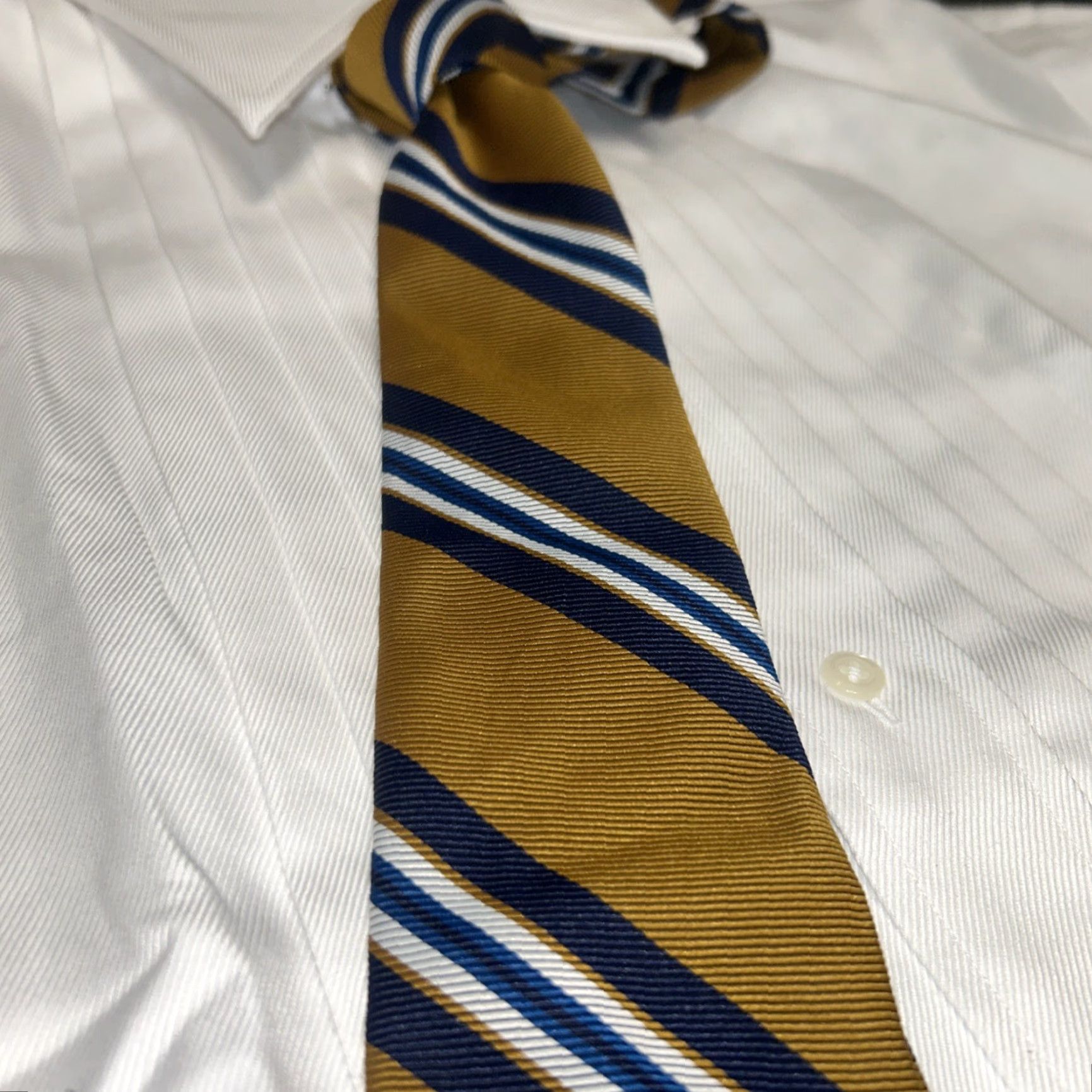 Vintage VINTAGE Cornell Tie Repp Striped Mustard Blue White Men Tie Collegiate Prep Size ONE SIZE - 2 Thumbnail