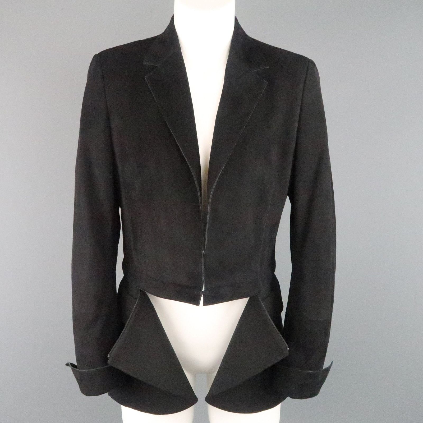 Akris AKRIS Size 10 Black Suede & Wool Zip Off Sport Coat Jacket Size US L / EU 52-54 / 3 - 4 Thumbnail