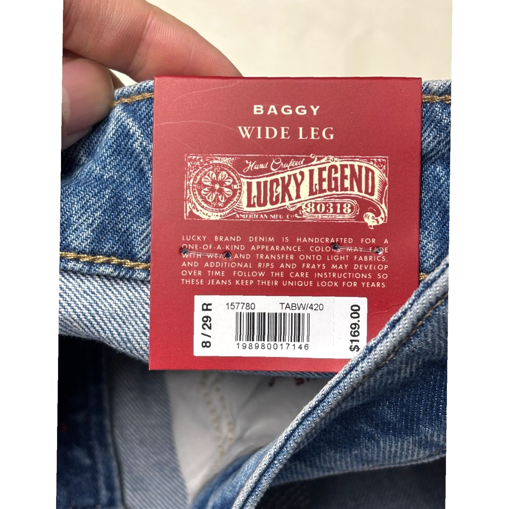 Lucky Brand NWT Lucky Brand Lucky Legend Baggy Wide-Leg Jeans Blue 29 32W 31Inseam Embroidered Bow 5-Pocket Denim Jeans Womens behouden Size 29" - 7 Thumbnail