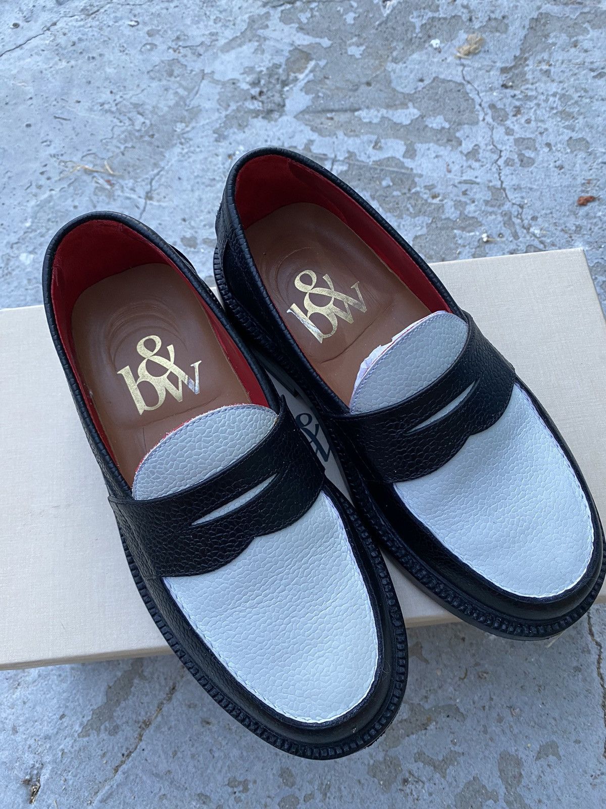 Blackstock Weber Ellis Penny Loafers, Black/White