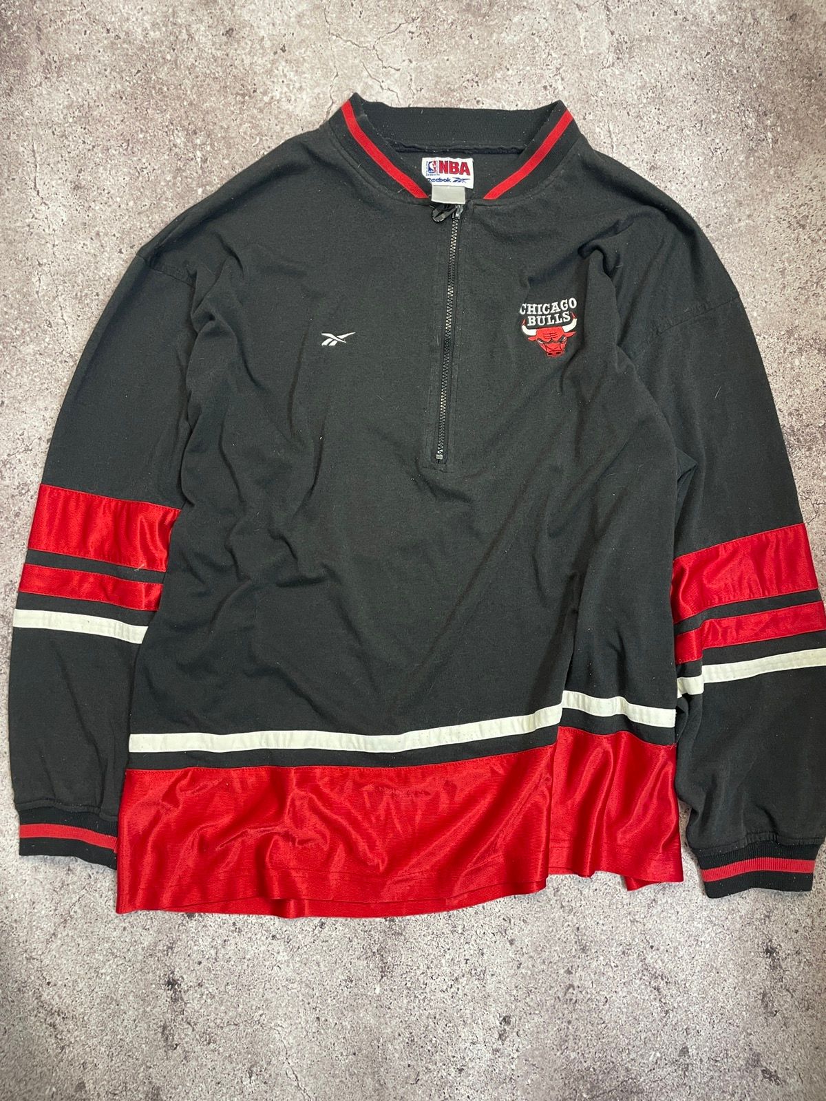 Pre-owned Chicago Bulls X Nba Reebok Vintage Chicago Bulls Nba 1/4 Zip Sweatshirt Jacket In Black