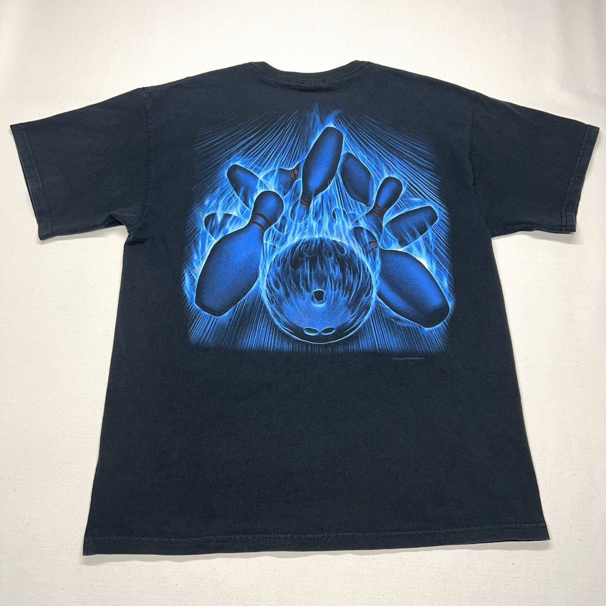 Vintage VTG Bowling Flame Tee Shirt Black Pins Fire Short Sleeve Y2K Size US L / EU 52-54 / 3 - 1 Thumbnail