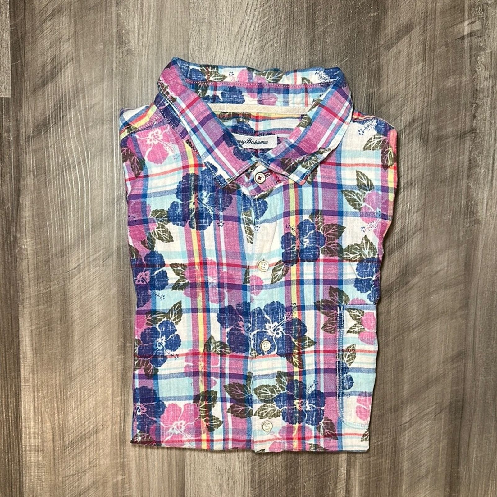 Tommy Bahama Tommy Bahama Floral Plaid Linen Blend Short Sleeve - XL Size US XL / EU 56 / 4 - 1 Thumbnail
