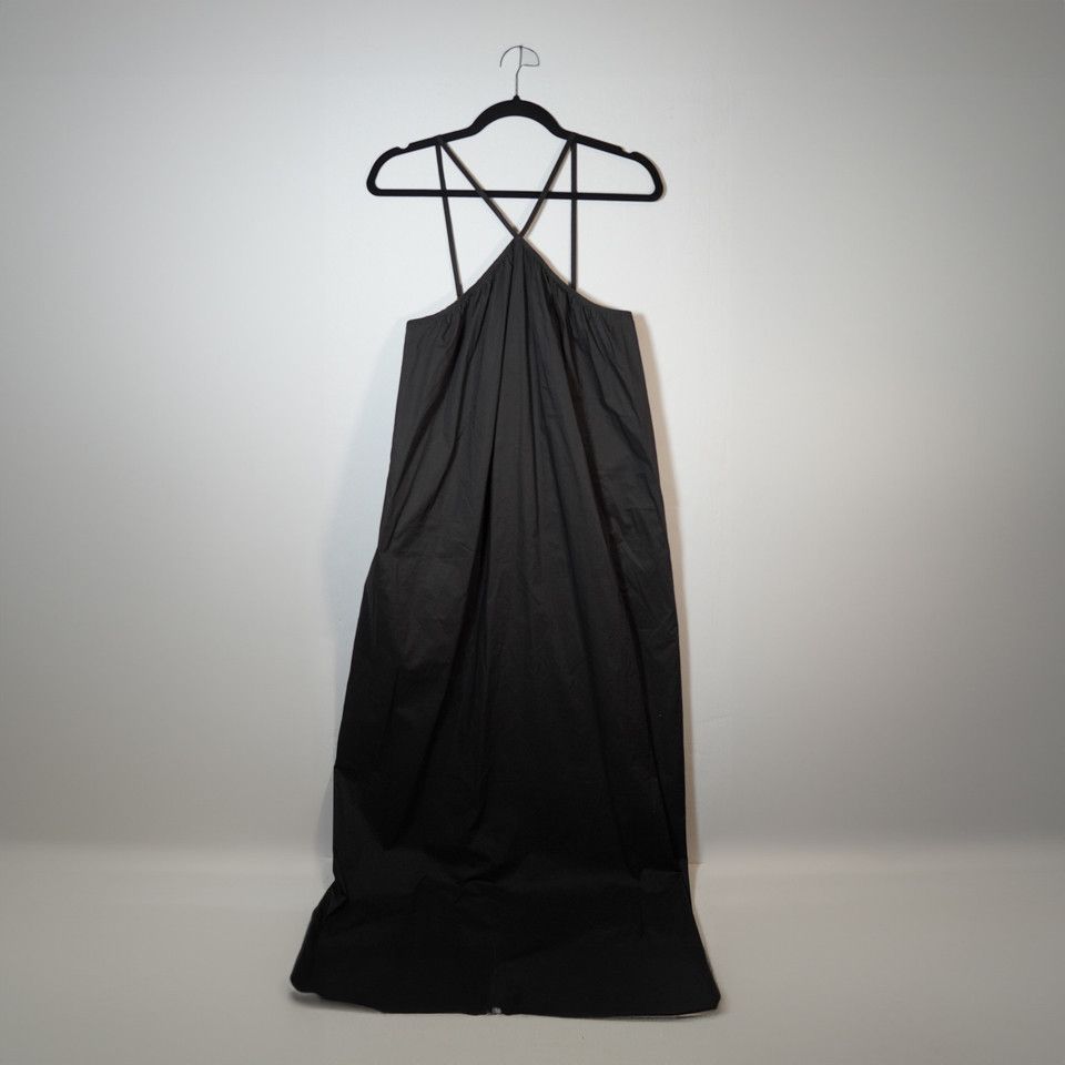 image of New Bird & Knoll Cotton Poplin High Halterneck in Black, Women's (Size Small)