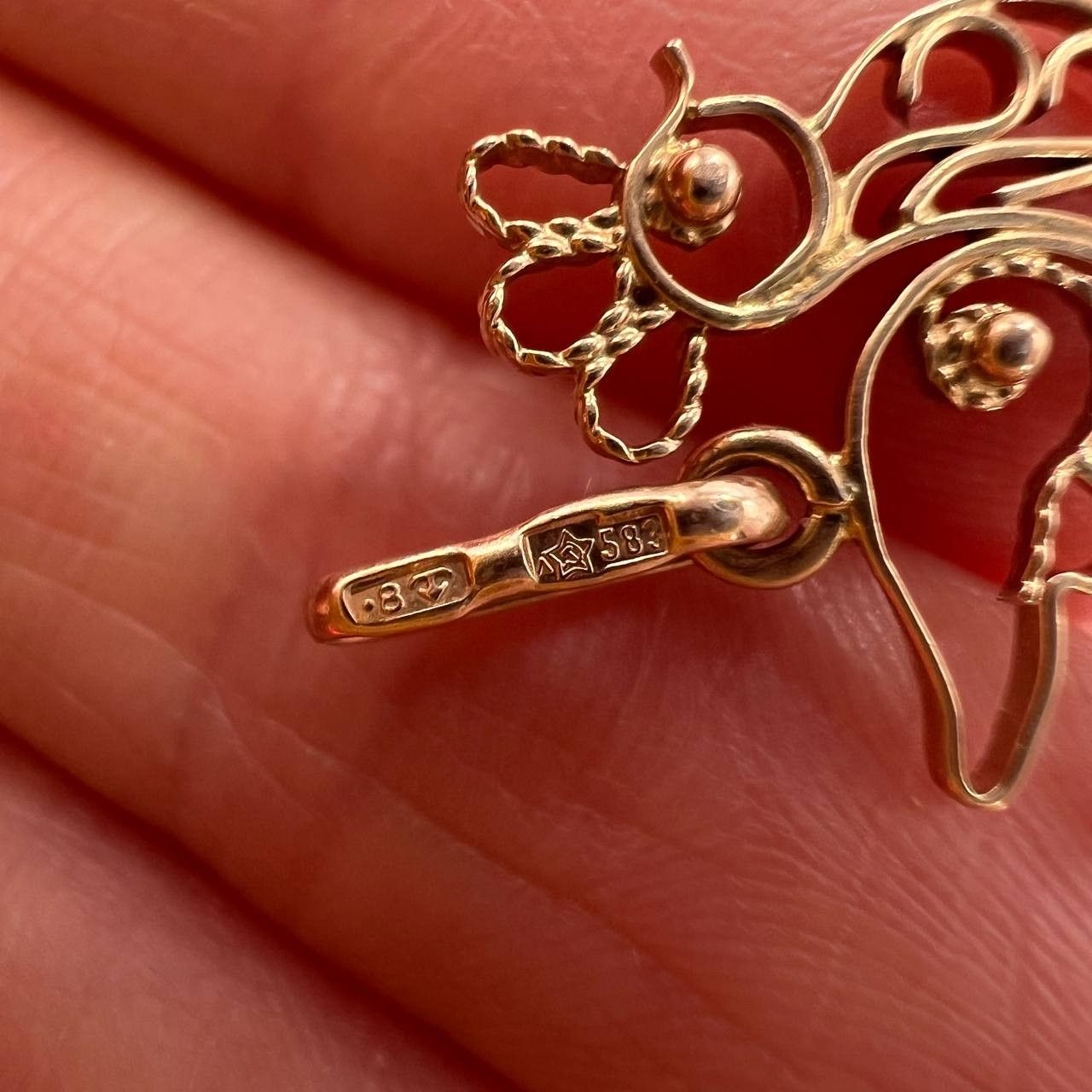 Vintage Vintage USSR 14K 583 Rose Gold Filigree Rooster Pendant 1.2g Size ONE SIZE - 4 Thumbnail
