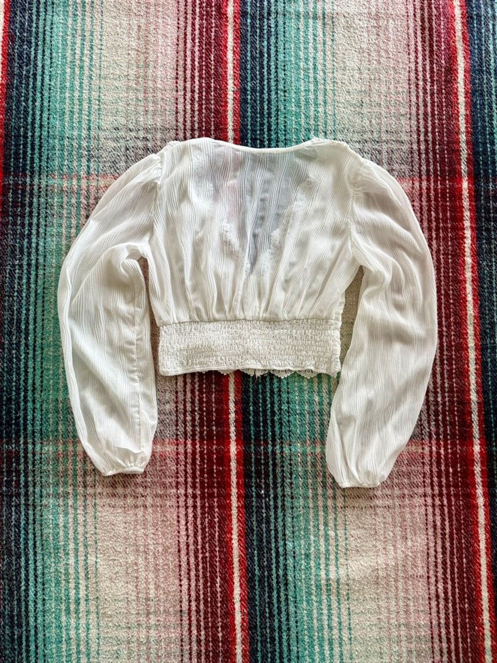 The Unbranded Brand Women's Unbranded White Lace Trim Cropped Blouse S Size S / US 4 / IT 40 - 3 Thumbnail