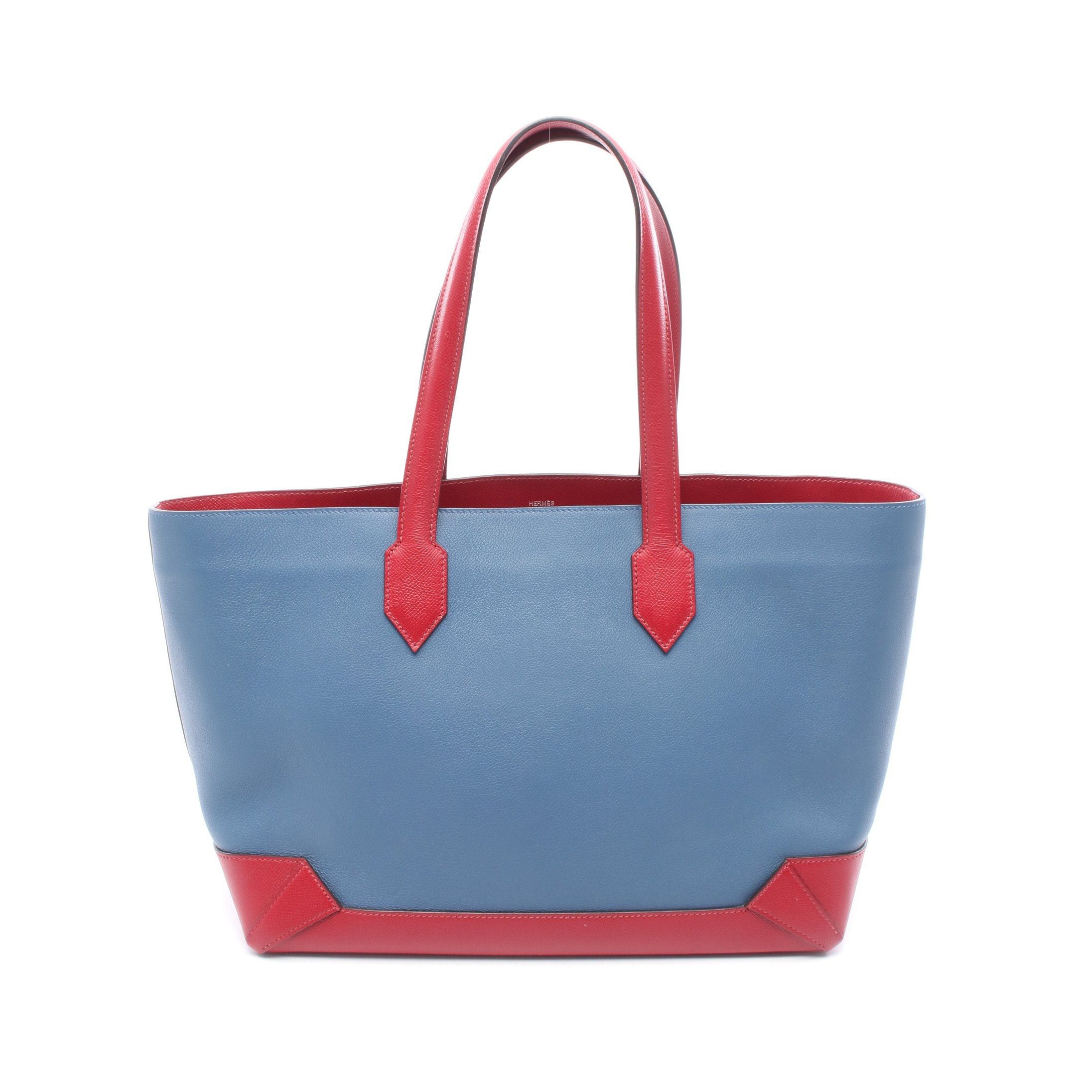Hermes Maxi Box Cabas 36 Blue Agate Rouge Grena Handbag Tote Bag Evercolor Veau Epsom Gray Red Silver Hardware X Stamp, Women's