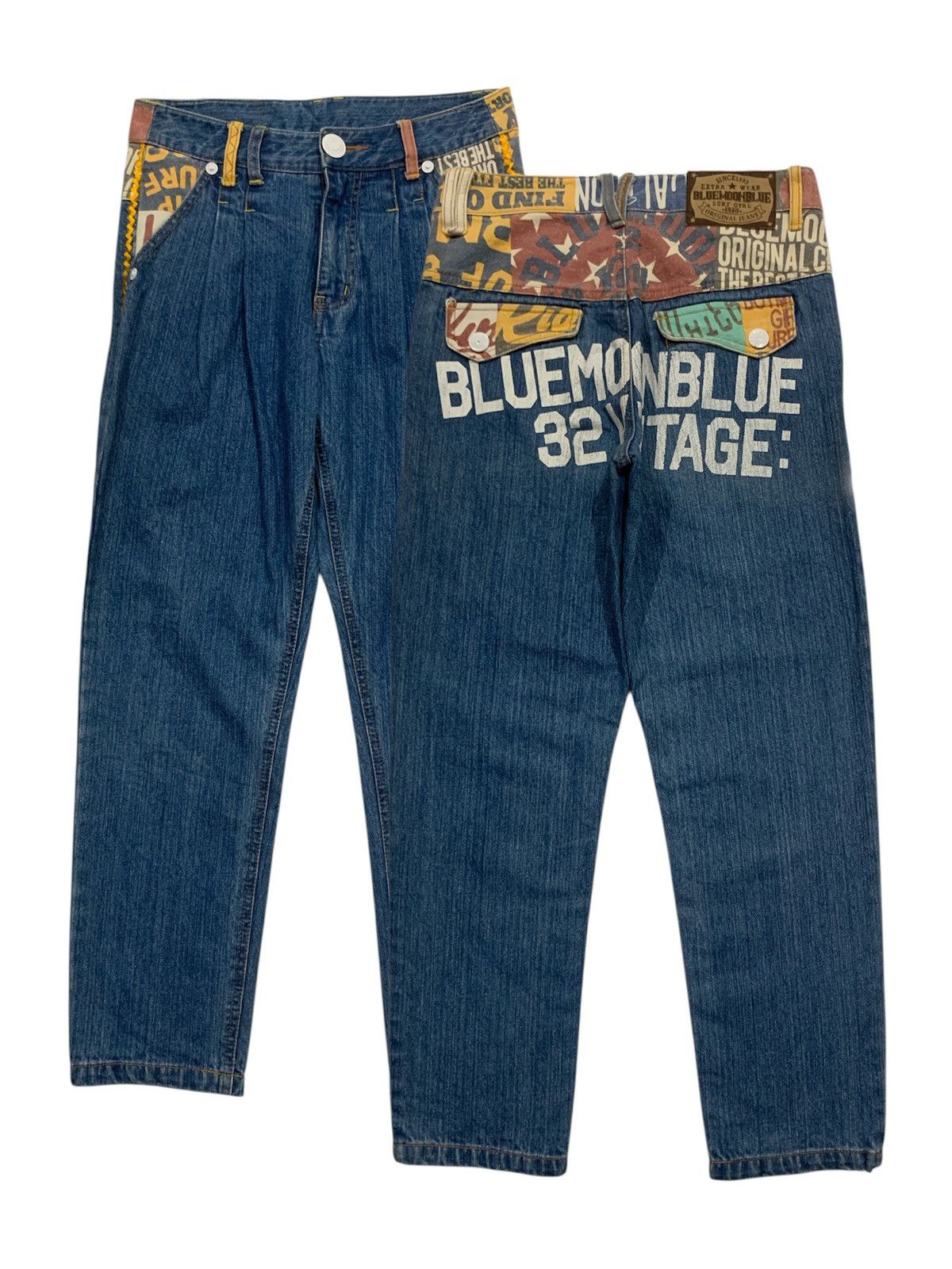 Japanese Brand Bluemoonblue 32 Vintage Printed Jeans Size US 28 / EU 44 - 1 Thumbnail