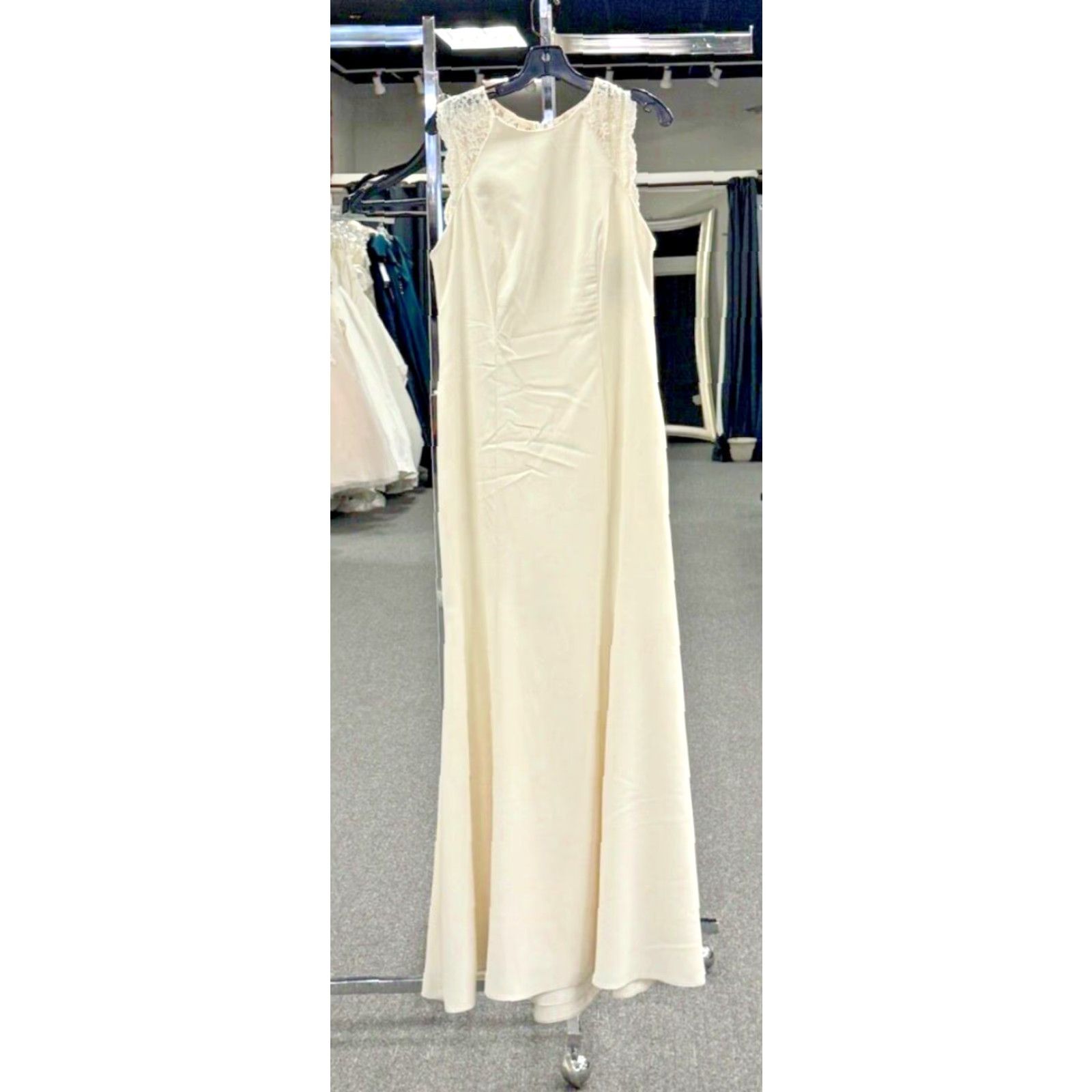 Vintage DESSY Maxi Dress Gown Ivory Lace Back Sleeveless Zip Crew Neck 12 Bridesmaid Party/Cocktail Womens Size XL / US 12-14 / IT 48-50 - 7 Thumbnail