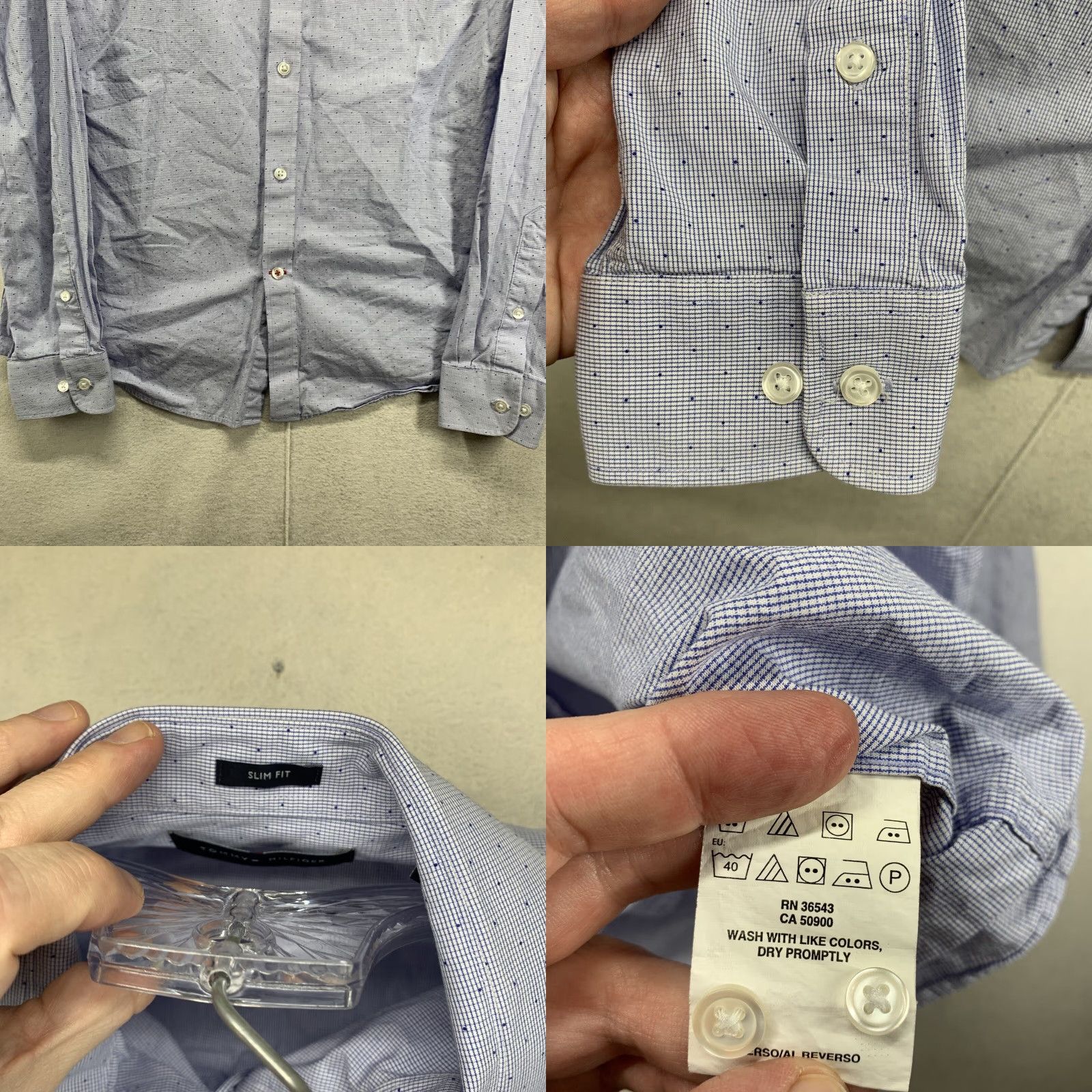 Tommy Hilfiger VINTAGE Tommy Hilfiger Men's Shirt Long Sleeve Slim Fit Spotted Cotton Poplin 90s Designer Classic Mens Size US M / EU 48-50 / 2 - 8 Thumbnail