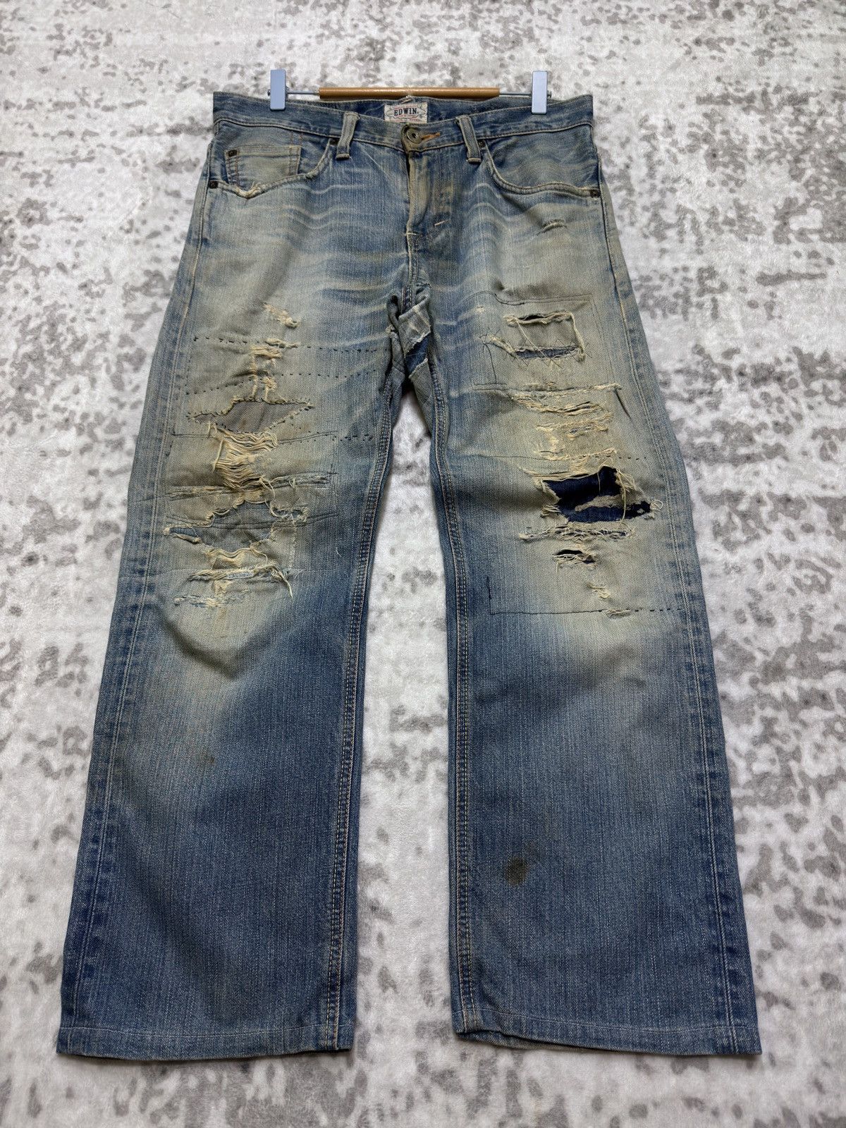 Edwin Vintage Edwin Distressed Mud Wash Denim Jeans Size US 33 - 1 Thumbnail