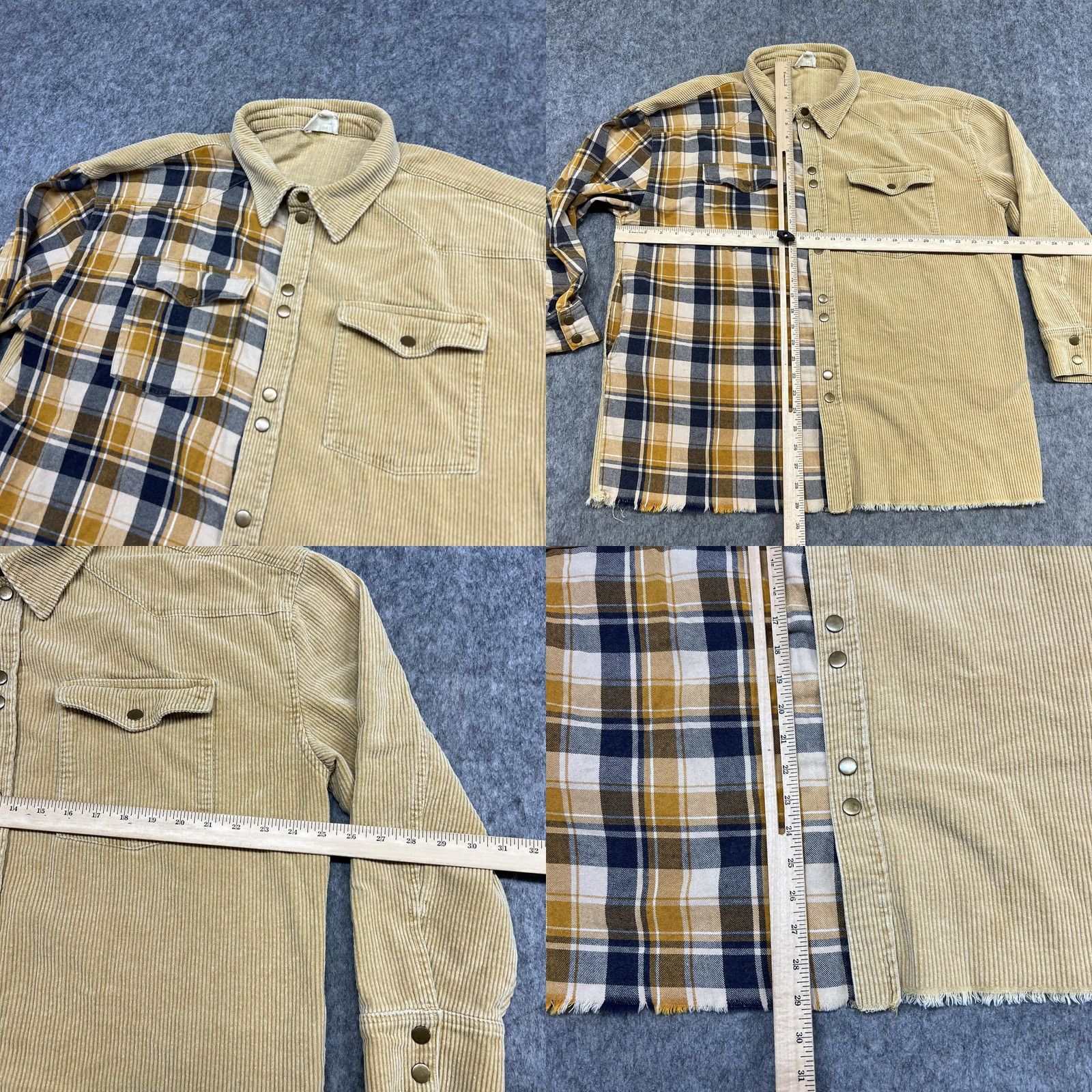Vintage Oli & Hali Jacket Womens L Beige Corduroy Plaid Patchwork Shacket Snap Casual Size L / US 10 / IT 46 - 8 Thumbnail