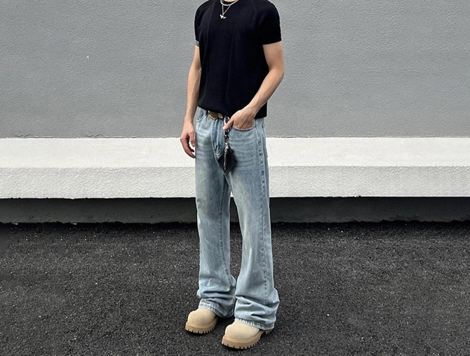 Japanese Brand Cleanfit Loose Bootcut Flared Light Blue Denim Jeans Size US 32 / EU 48 - 4 Thumbnail