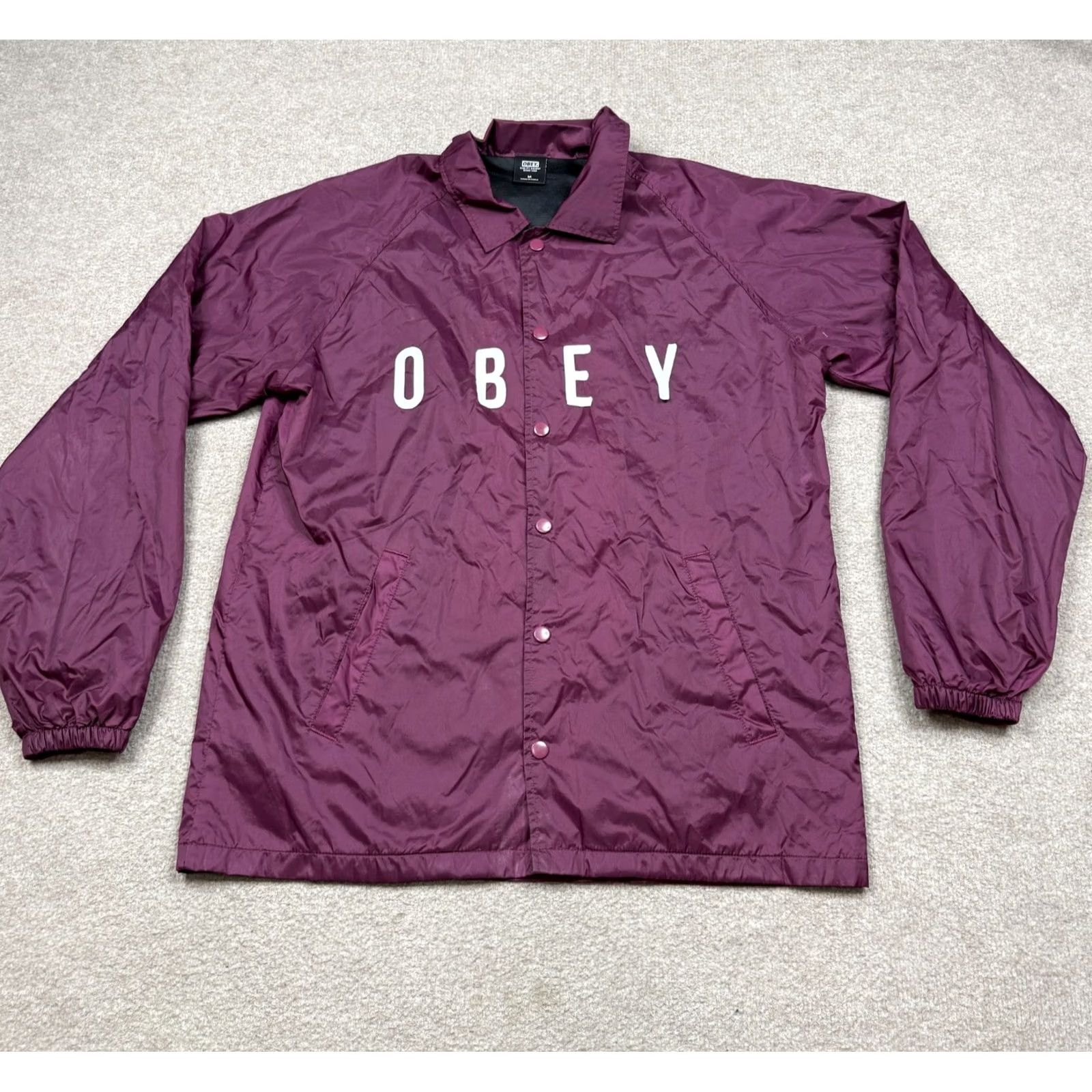 Obey OBEY Men’s Windbreaker Red Button Up Coach's Jacket Streetwear M Jacket Size US M / EU 48-50 / 2 - 3 Thumbnail