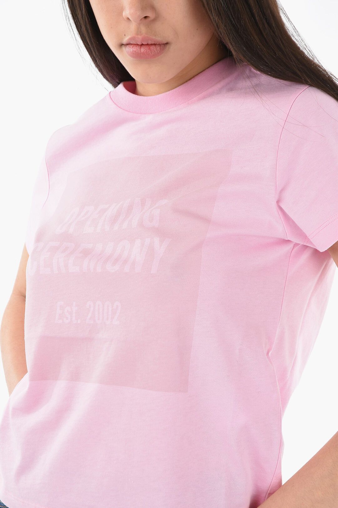 Opening Ceremony og1mm0824 Cotton Crop T-Shirt in Pink Size M / US 6-8 / IT 42-44 - 3 Thumbnail