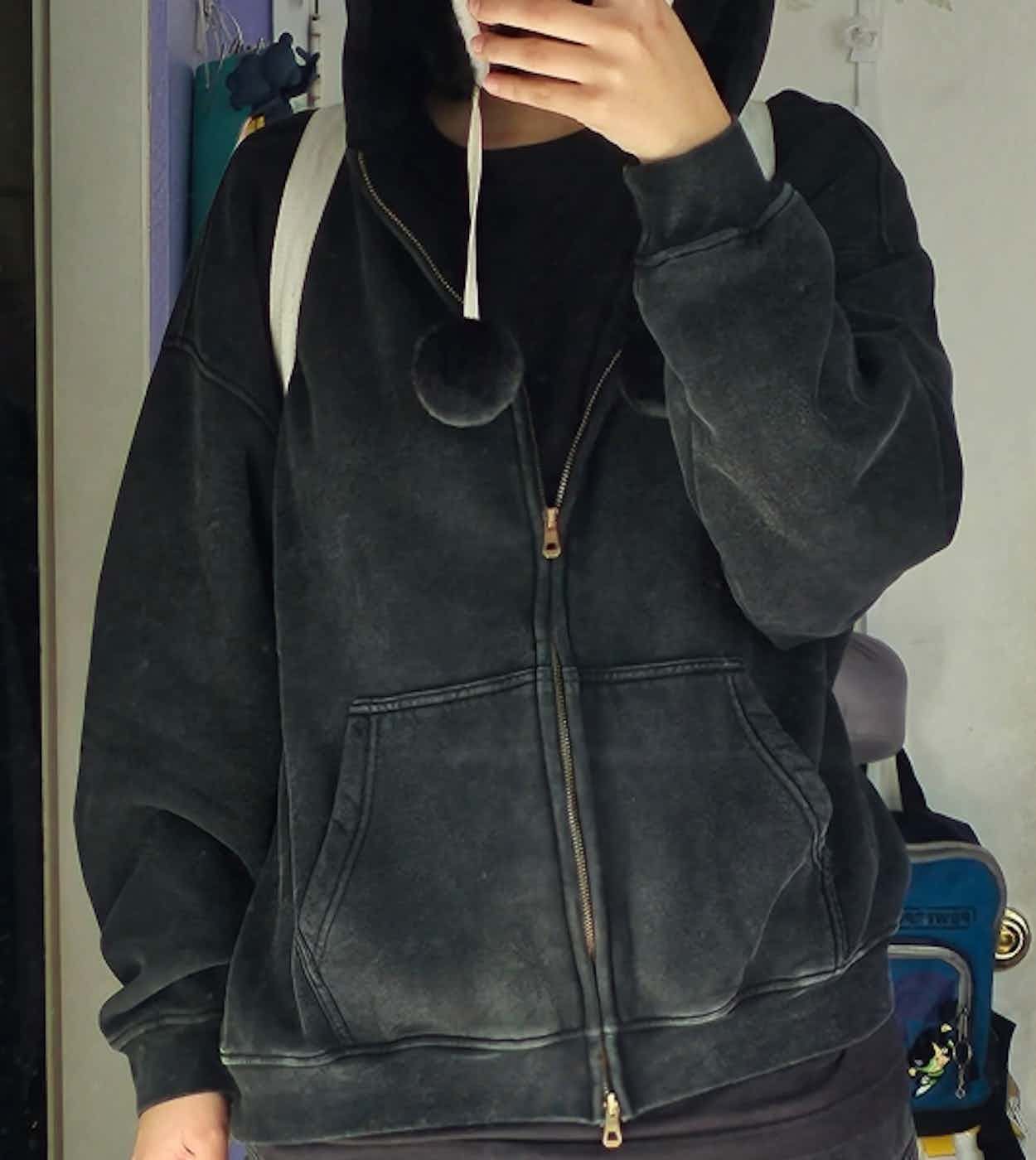 Japanese Brand Black Acid washed faded Zippered Oversized Hoodie Size US XL / EU 56 / 4 - 7 Thumbnail